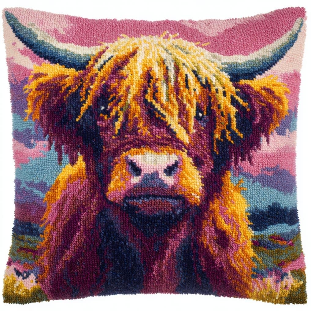 kitphoenix Latch Hook Kits Cushion Highland Cattle 43Cmx43Cm