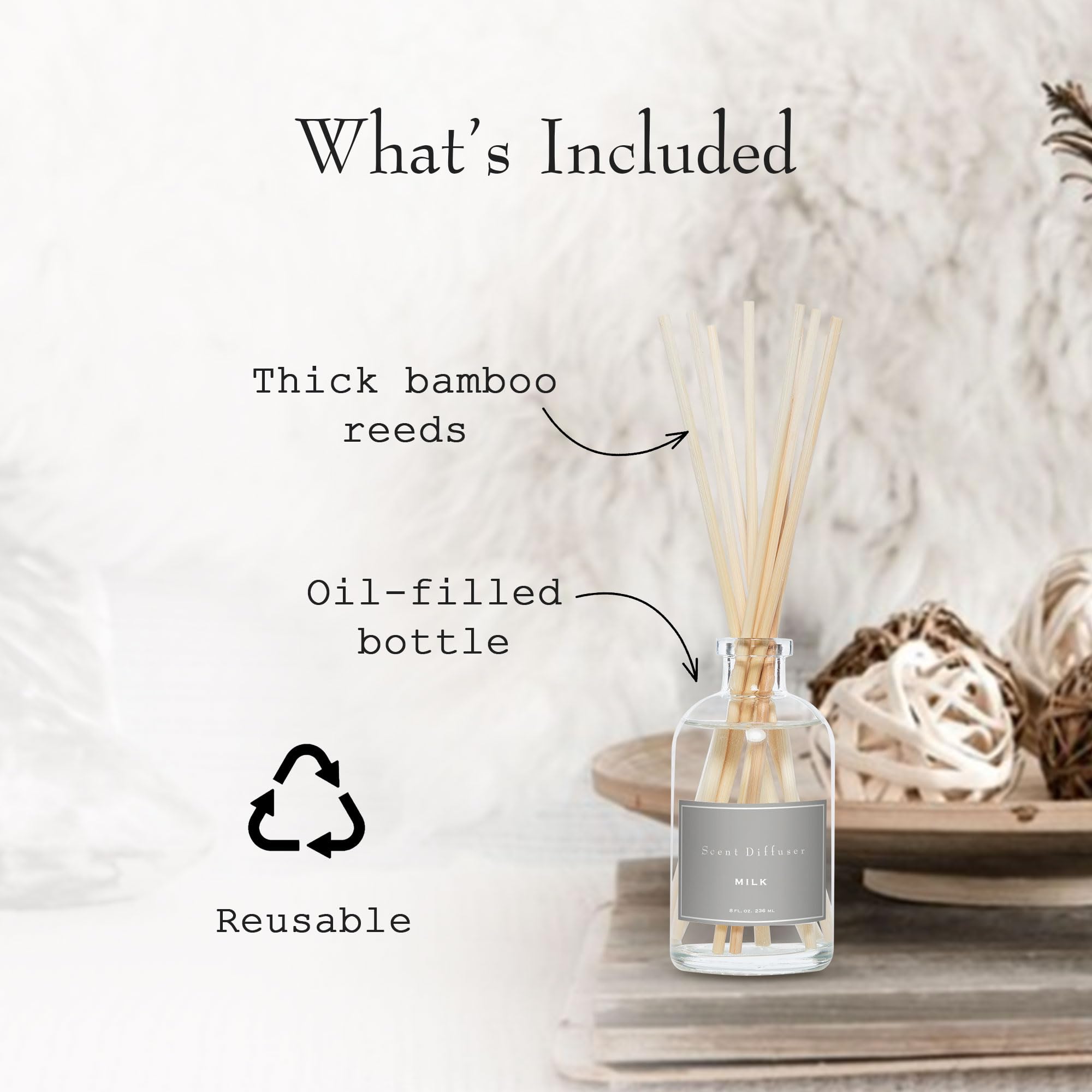 K. Hall Designs Milk Scent Boxed Diffuser Kit, Creamy-Sweet Scent
