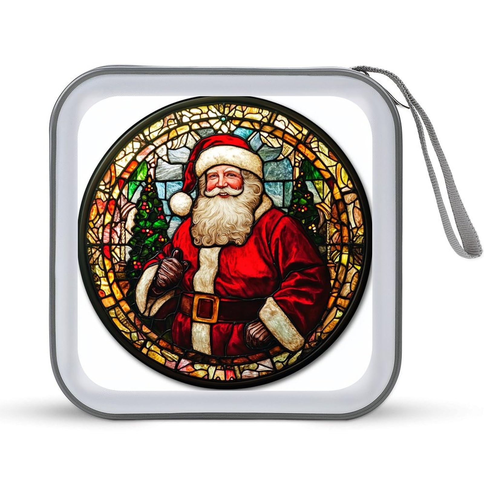 DuduYH Smiling Santa Claus CD Case DVD Storage Case Stained Glass Portable CD Case Holder Storage CD Wallet Holder Organizer for Car Home Travel