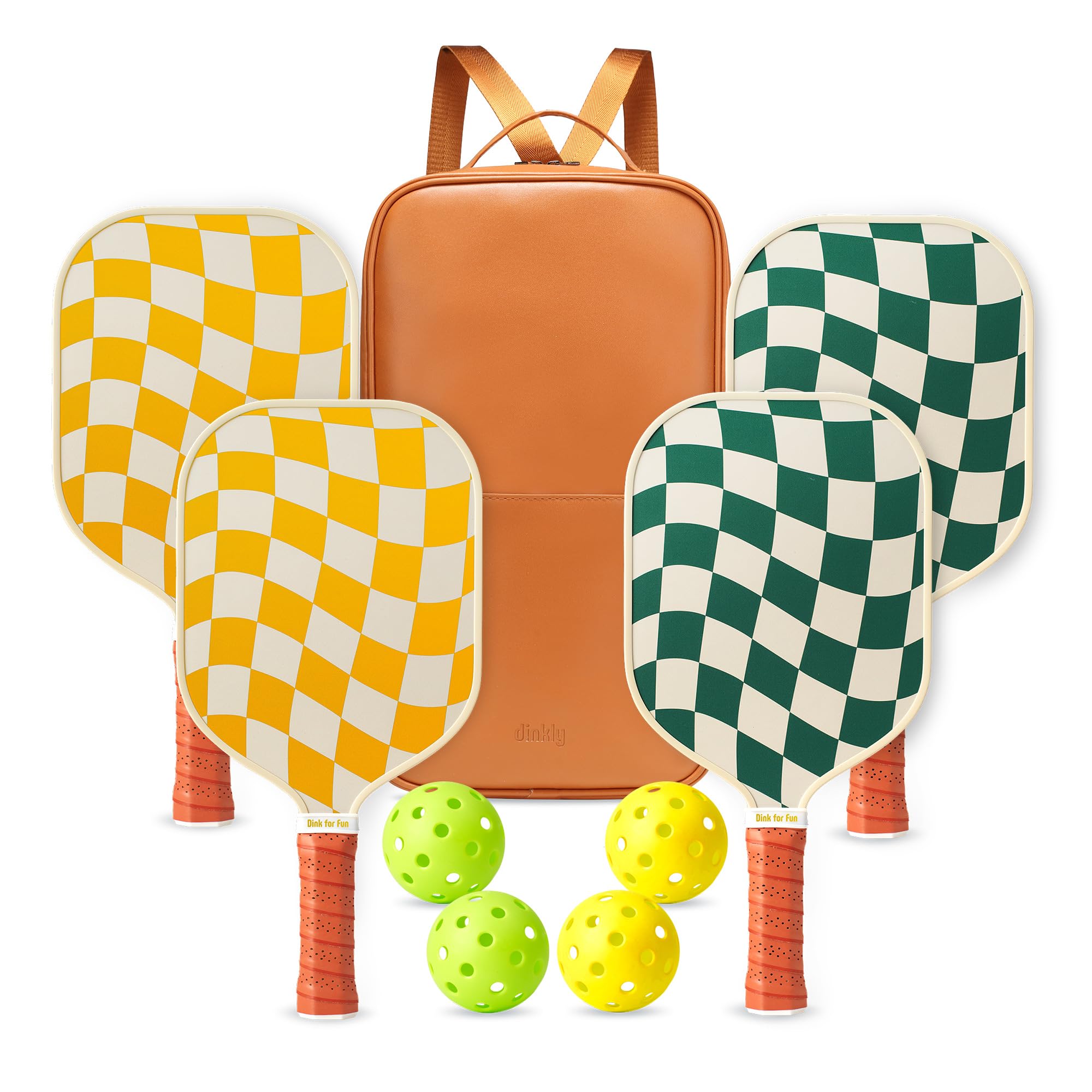 pickleball rackets set of 4, usapa approved graphite & fiberglass racket, 4 paddles, 4 balls and 1 portable pu carry bag, pickle ball paddle gift for women, men(green check)