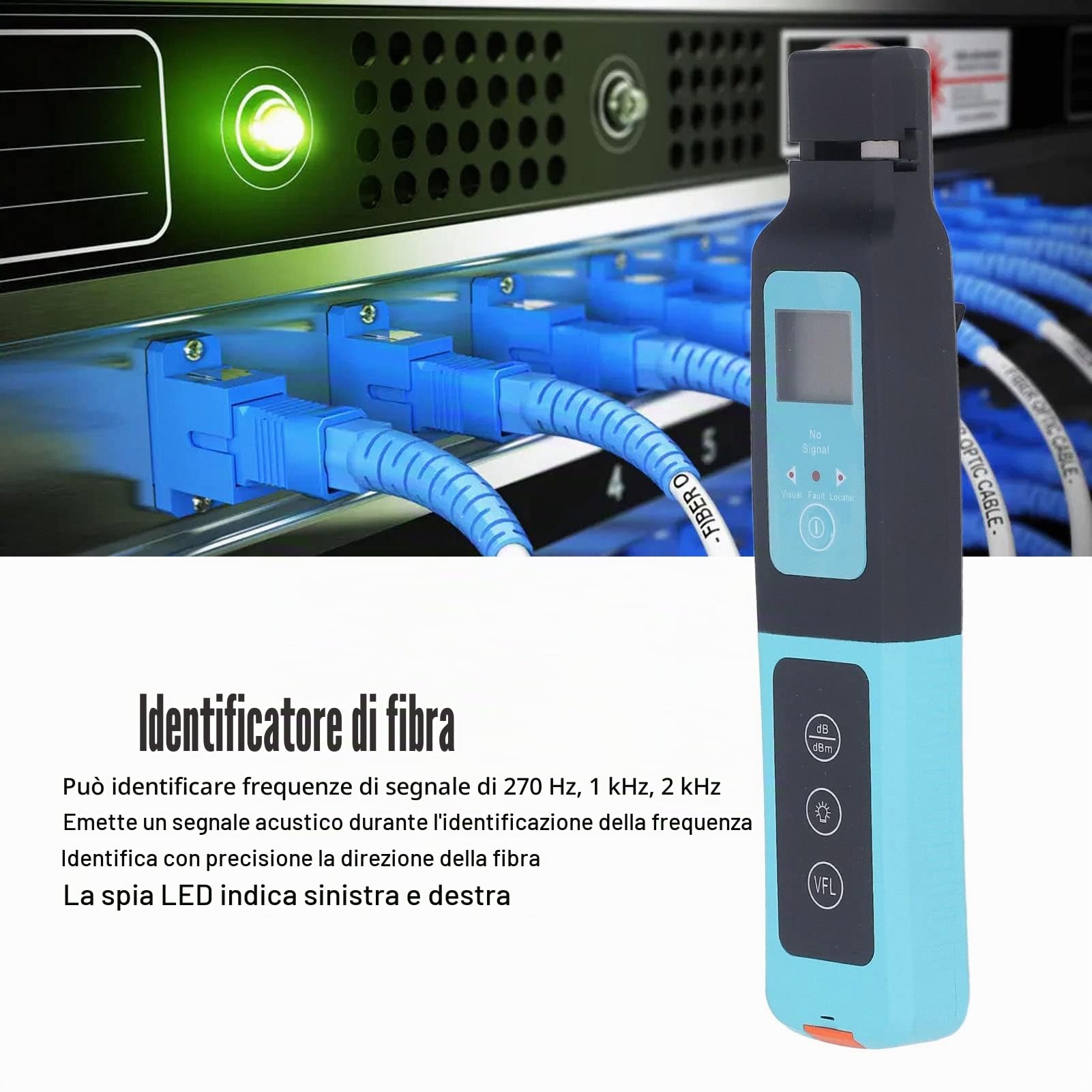 Palmare Identificatore di Fibra Ottica, Identificatore Universale per Fibra Ottica Live, Direzione del Display a LED, Tester Fibra Ottica Portatile per 2mm, 3mm, 900nm, 250nm Ponticello in Fibra
