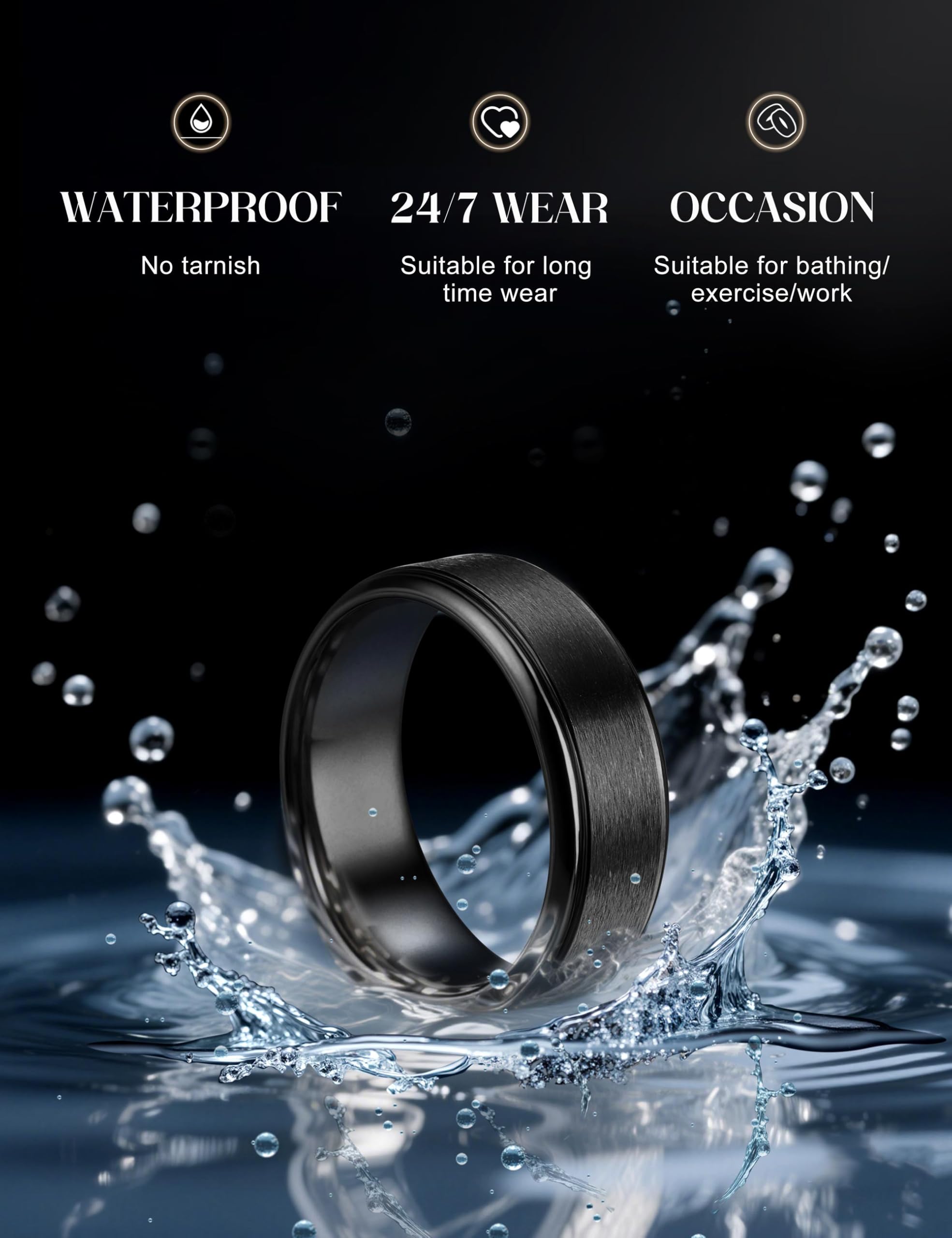 Jstyle Stainless Steel Wedding Rings for Men Women 8MM Mens Wedding Band Silver/Black/Gold Engagement Mens Rings, Matte Surface Polished Edge Men Ring Jewelry Comfort Fit 6-14