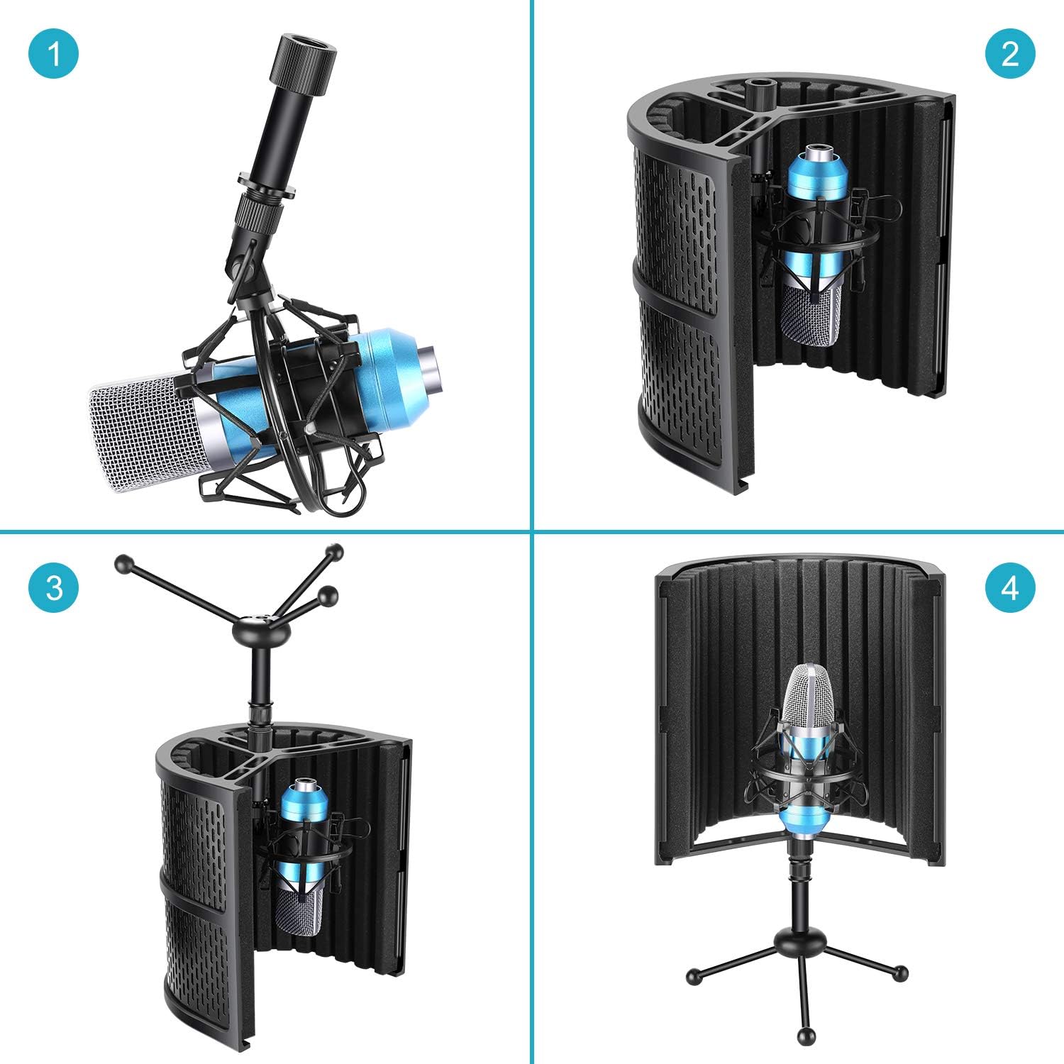 Neewer Tabletop Compact Microphone Isolation Shield with Tripod Stand, Mic Sound Absorbing Foam for Studio Sound Recording, Podcasts, Vocals, Singing, Broadcasting (Mic and Shock Mount Not Included)
