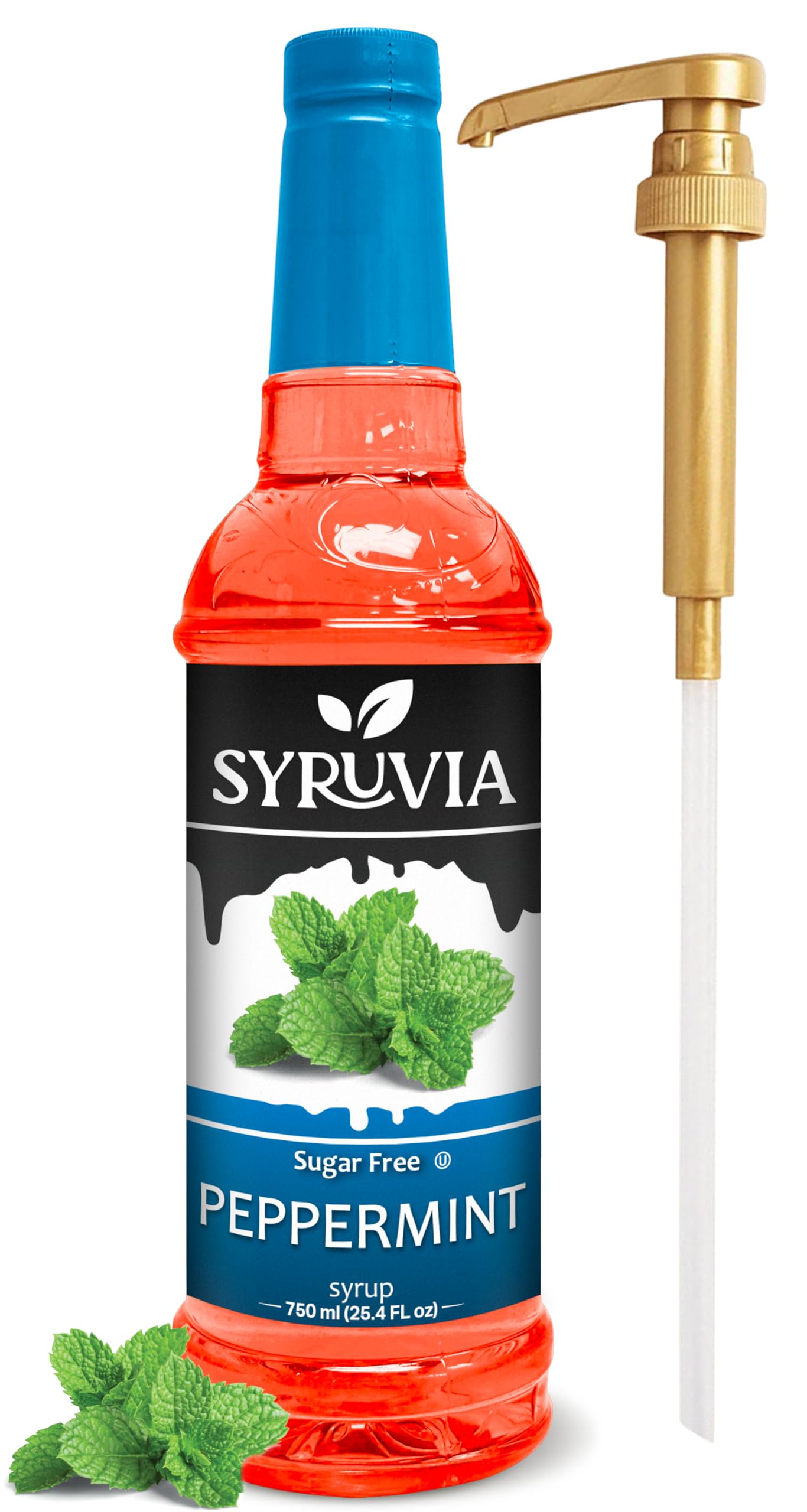 Syruvia Sugar Free Peppermint Syrup for Coffee, Flavored Syrup for Drinks, Lattes, and Desserts – 25.4 fl oz, With Pump