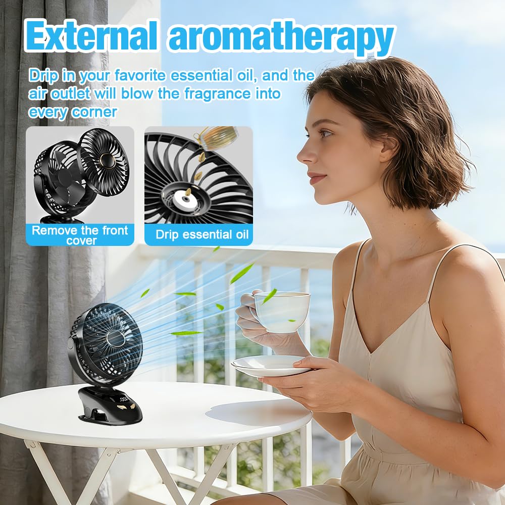 Tragbarer Ventilator zum Anklemmen, persönlicher Ventilator mit Clip, 6000 mAh, batteriebetrieben, USB-Schreibtischventilator, leise, wiederaufladbar, Mini-Tischventilator, 5 Geschwindigkeiten