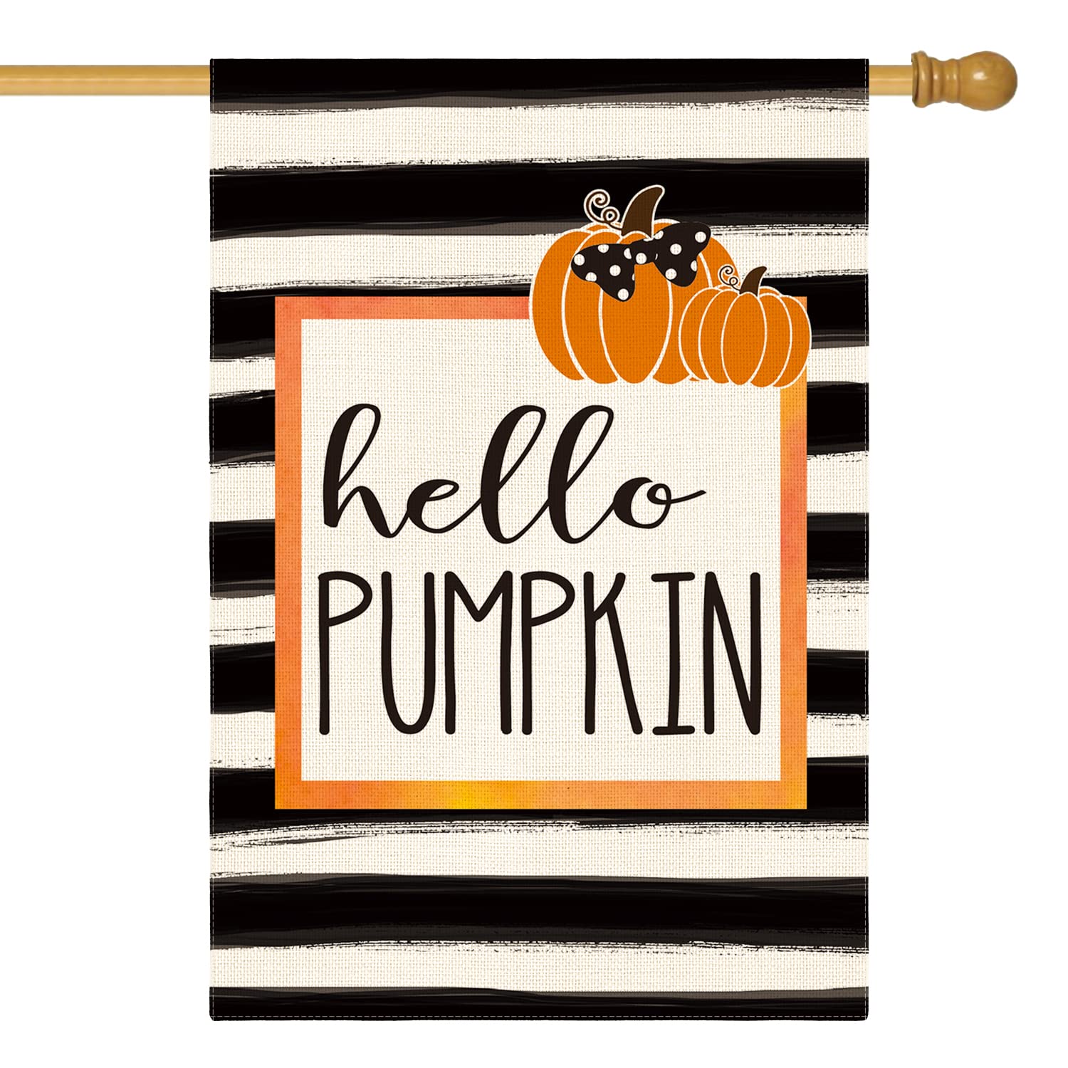 AVOIN colorlife Hello Pumpkin Fall House Flag 28 x 40 Inch Watercolor Stripes Double Sided, Autumn Seasonal Rustic Yard Outdoor Flag