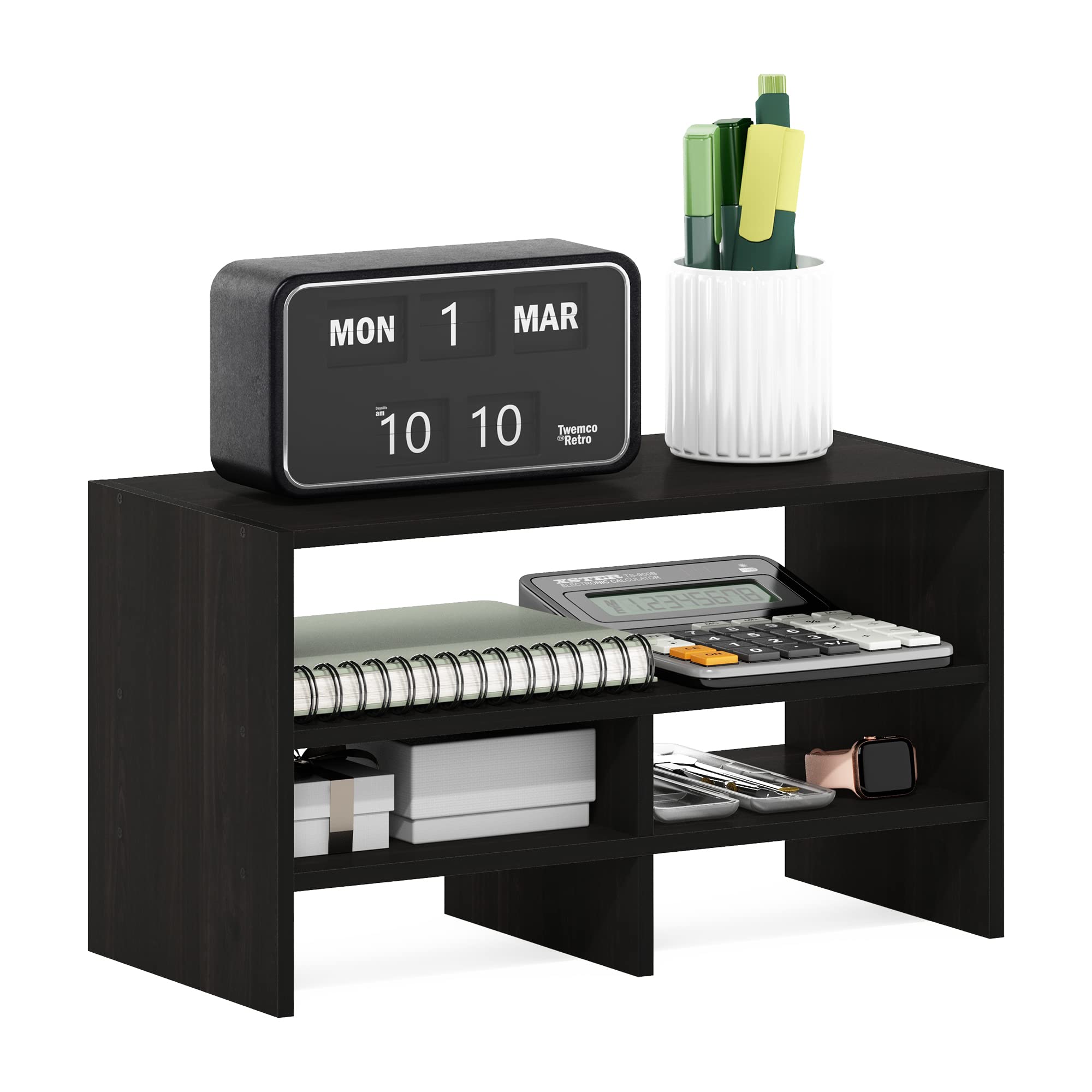 Furinno Hermite Desk Top Organizing Shelf Bookcase, Espresso
