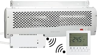 TCP 3KW Air Curtain, 2 Heat Settings + Cooling Fan, 7 Day Adjustable Programmable Thermostat, RF Wireless Control, Overheat Protection, Window Detection
