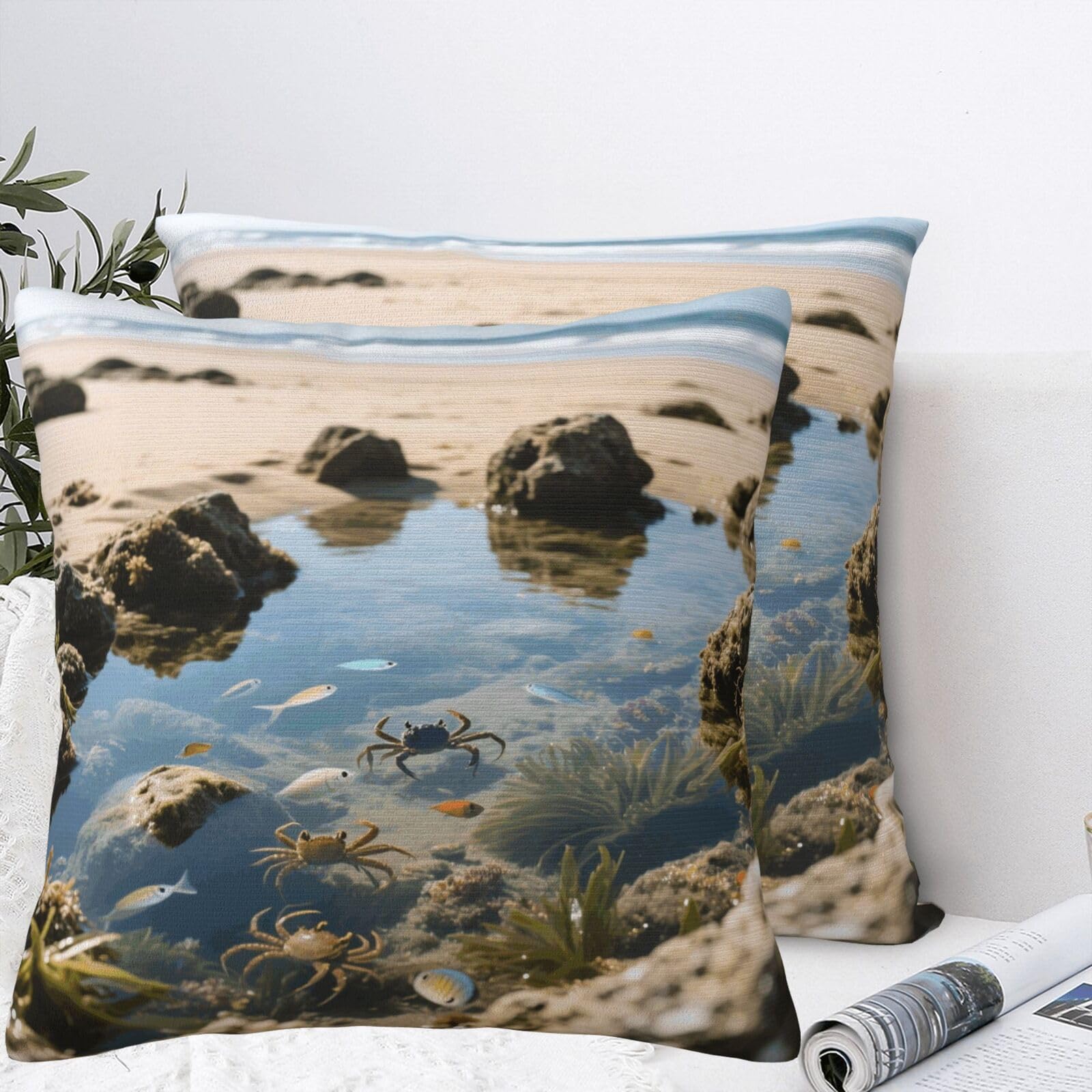 BTCOWZRV Ocean Beach Plush Throw Pillow Covers 16"X16",Soft Cozy Couch Cushion Covers Decorative Pillow Cases for Holiday Home Bedroom Sofa Decors