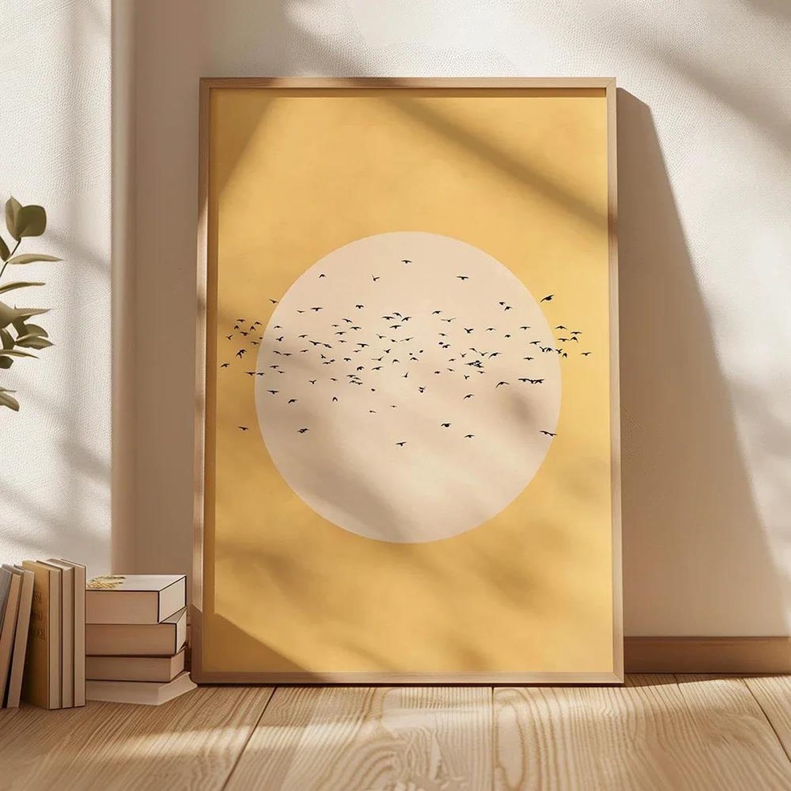 Baibexing Abstract Flying Birds Yellow Canvas Painting Posters Prints Wall Art Picture Home Decor A12 60X90Cm Unframed