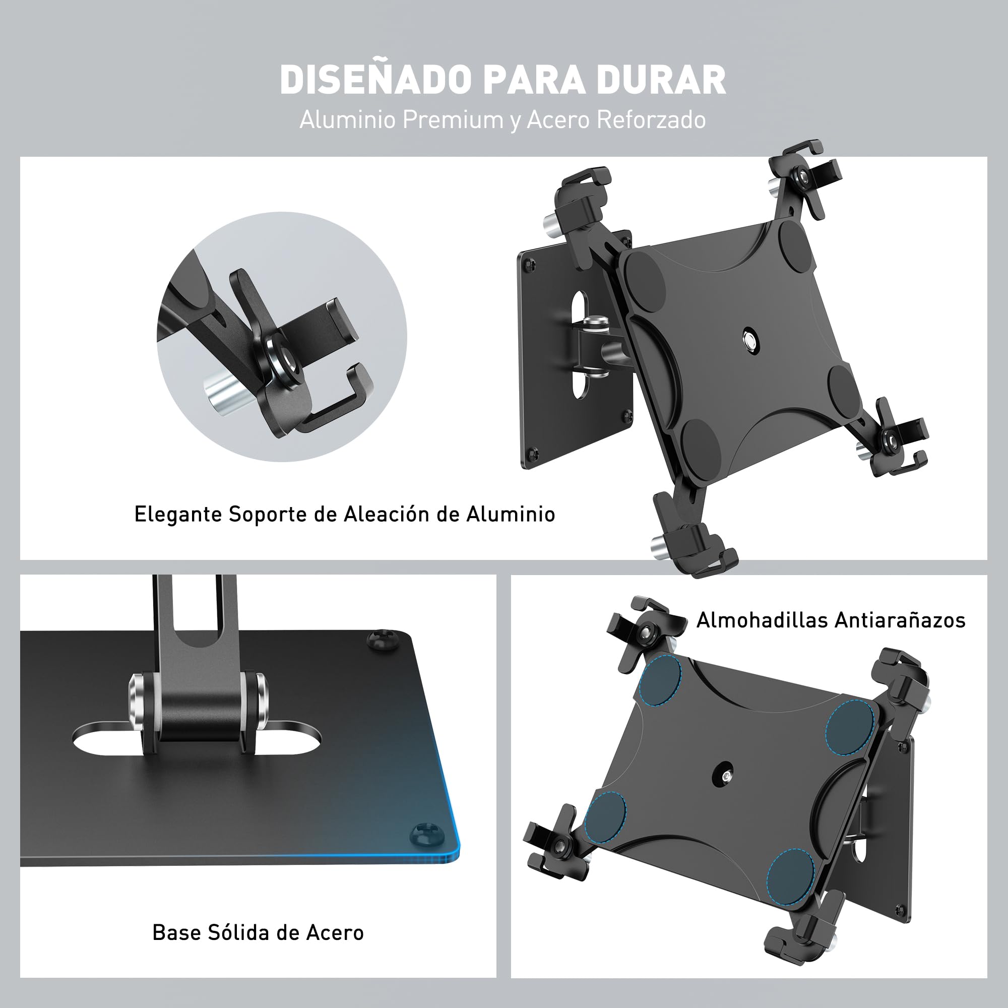 AboveTEK Soporte de pared universal para tablet, antirrobo, con carcasa con cerradura, para tabletas de 9,7 a 13 pulgadas, aluminio resistente, ideal para POS, soporte VESA giratorio e inclinable de