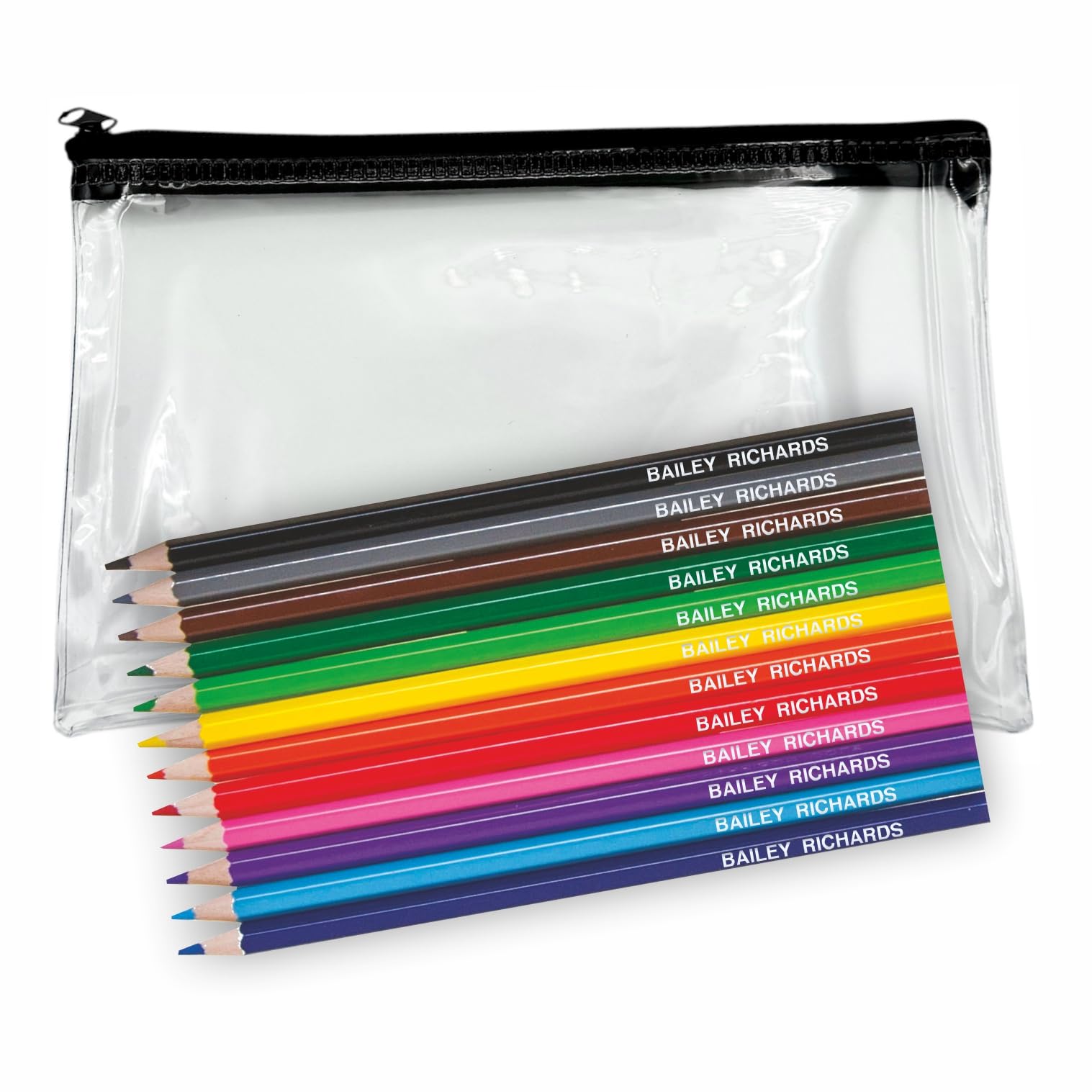 That's My Pencil - 12 Colouring Pencils Personalised/Embossed/Printed with Name or a message in Clear Pencil Case โ image 1