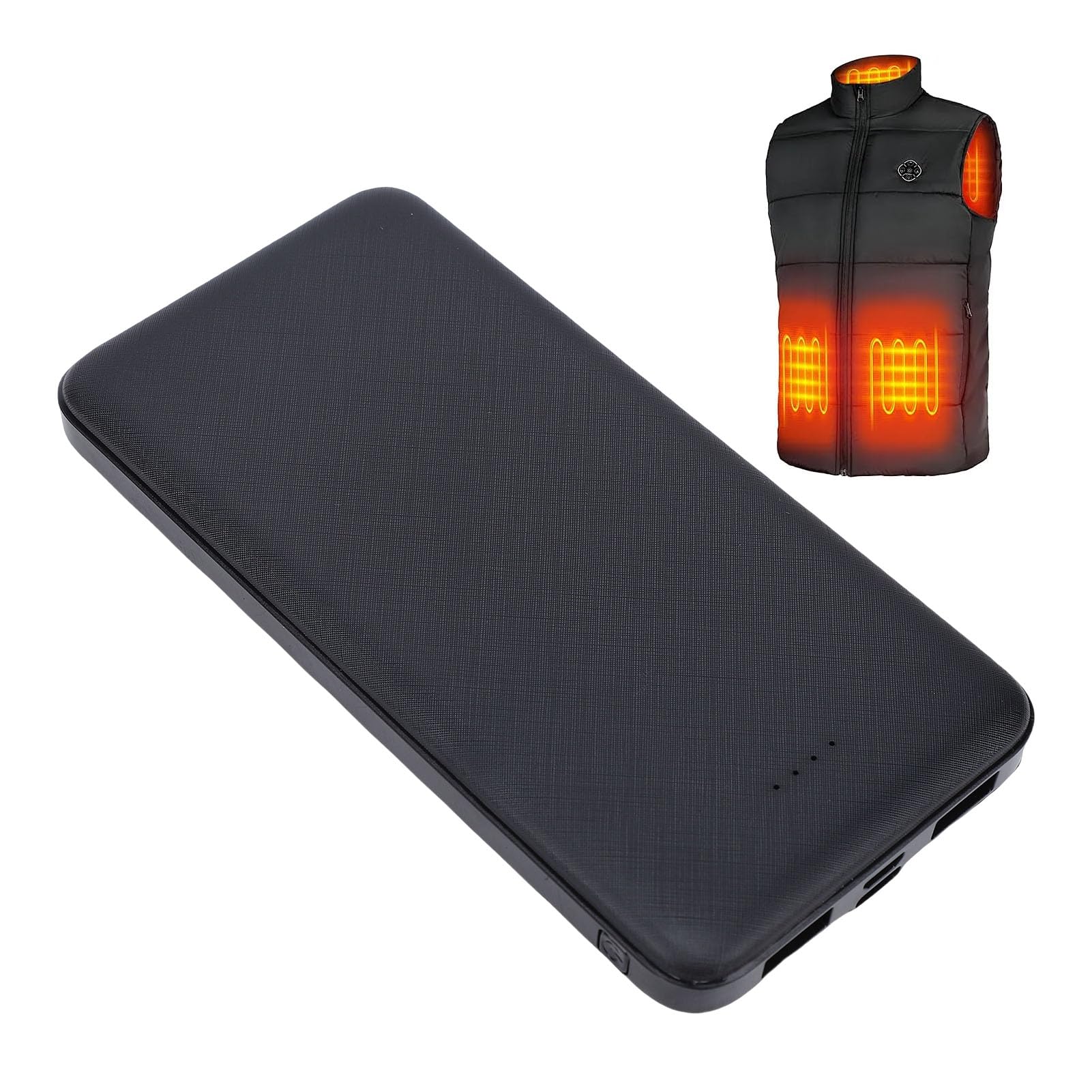 Fockety Batterie Rechargeable 5 V 2,1 A pour Gilet Chauffant, Batterie pour Veste Chauffante 10 000 MAh, Banque d'alimentation pour Gilet Chauffant avec Câble de Charge (Noir)