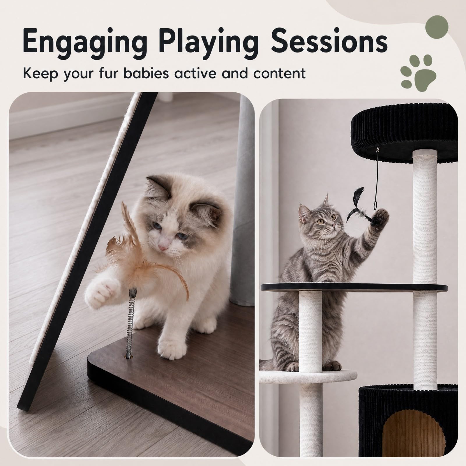 GOPLUS 155 cm Gran Torre de Gatos Multinivel con Postes Rascadores y Rampa | Árbol Rascador para Gatos con Casita, Percha Mullida, Plataformas y Juguete Colgante, Centro de Actividades para Gatitos