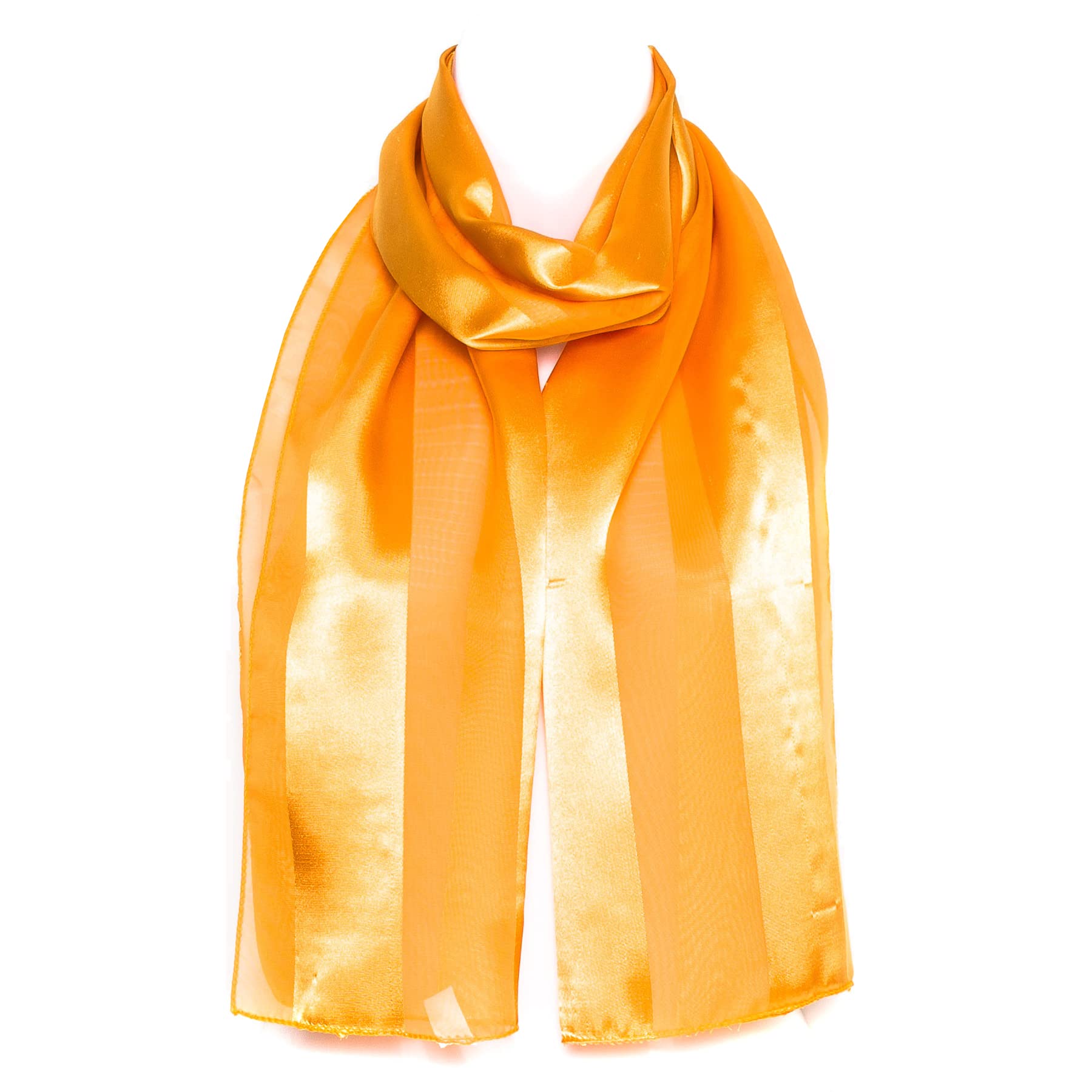 Hat To Socks Premium Chiffon Satin Scarf for Women - Korean Made Lightweight Sheer Fashion Wrap, Soft Elegant Shawl (Orange)