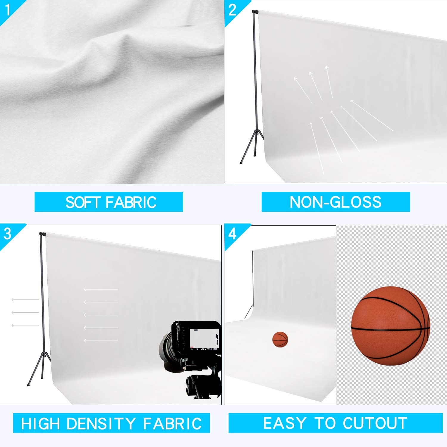 ISSUNTEX Fondo de fotos de 3 x 3 metros, para estudio fotográfico, pantalla plegable de alta densidad para fotografía de vídeo y televisión, color blanco
