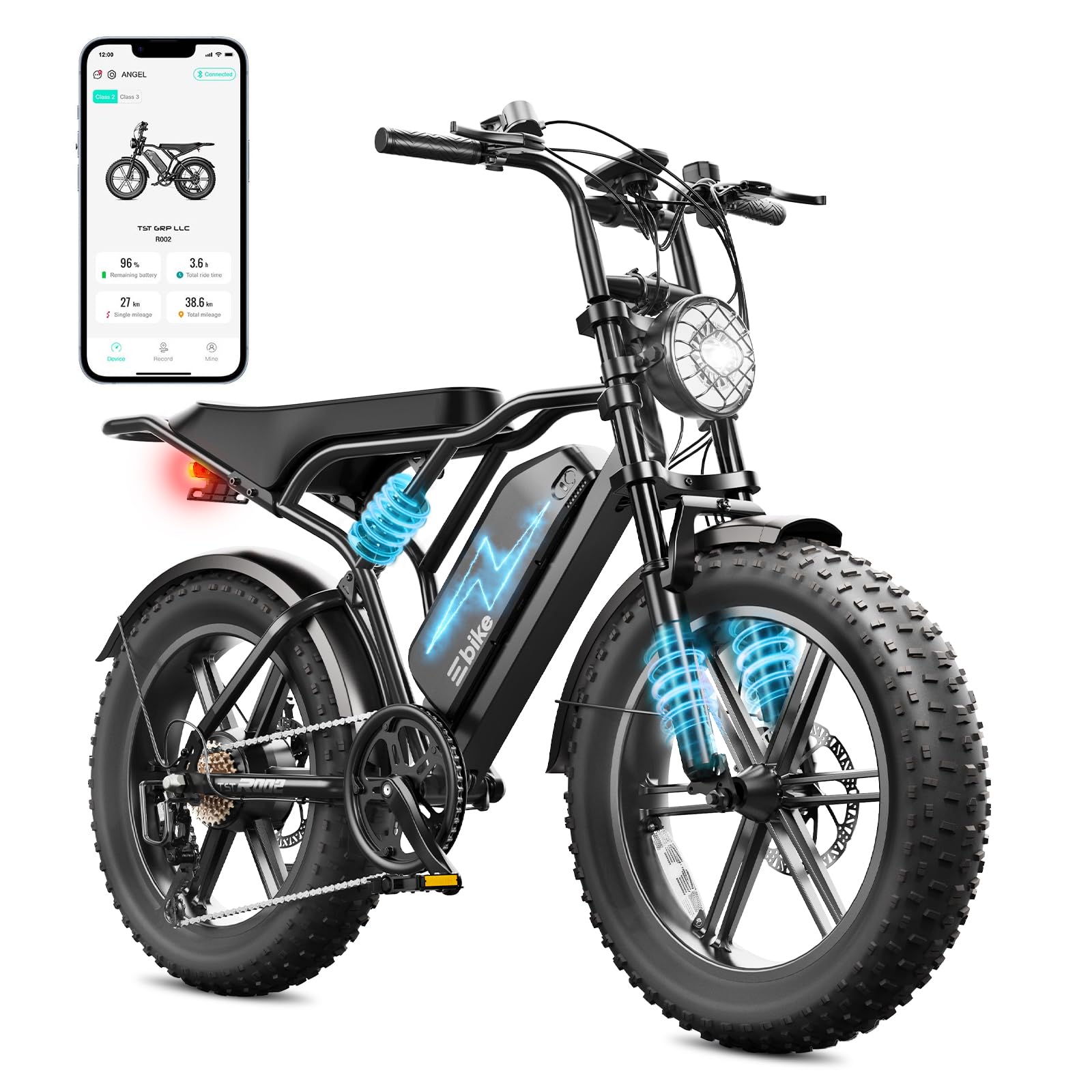 TST Electric Bike for Adults 1500W Peak 20" Fat Tire All-Terrain E-Bike 60 Miles Electric Dirt Bike - 48V 15 AH Battery Electric Bicycle