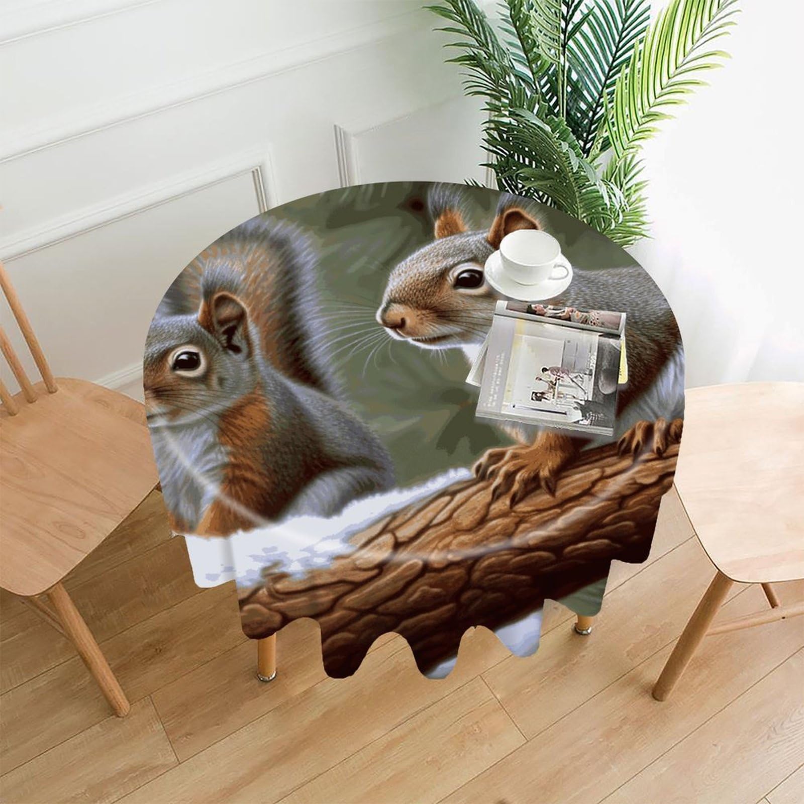 VstaDank Little Squirrel Table Cloth Fashions Washable Round Tablecloth Decorative Table Cover Comfortable Straight Edge Tablecover for Dining Kitchen Party Outdoor 60 Inch