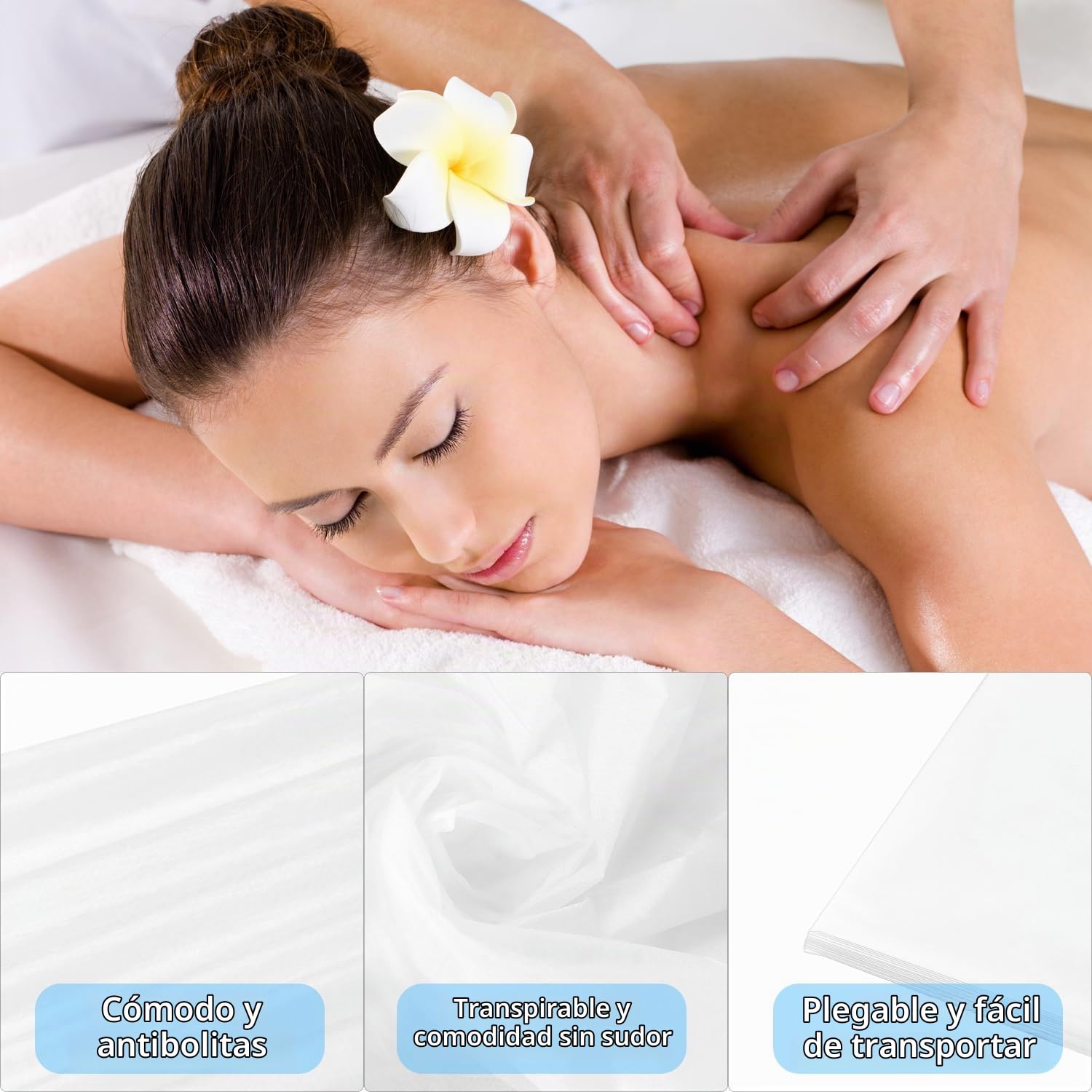 QWORK® 90 PCS Sábanas Desechables para Mesa de Masaje, Tela No Tejida Transpirable, 80 * 180 cm, Ideal para Salones, Spas, Tiendas de Tatuajes