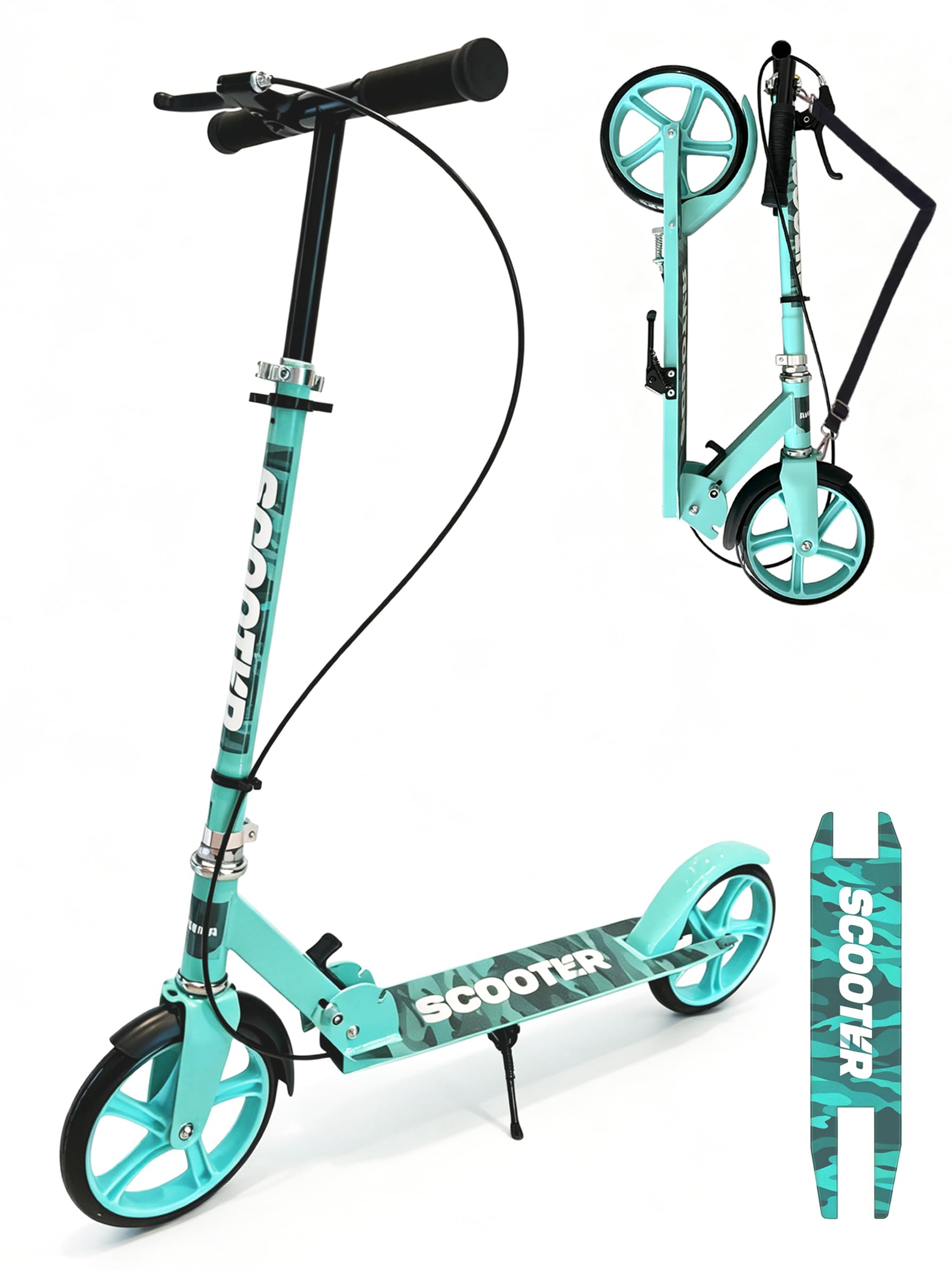 Kick Scooter for Kids 8-12, Teens & Adults, Foldable Adult Scooter with 200mm Big Wheels, Hand & Foot Brake, 4 Adjustable Height (30.3–40.6"), Commuter Scooter, for Kids & Teens (Green)
