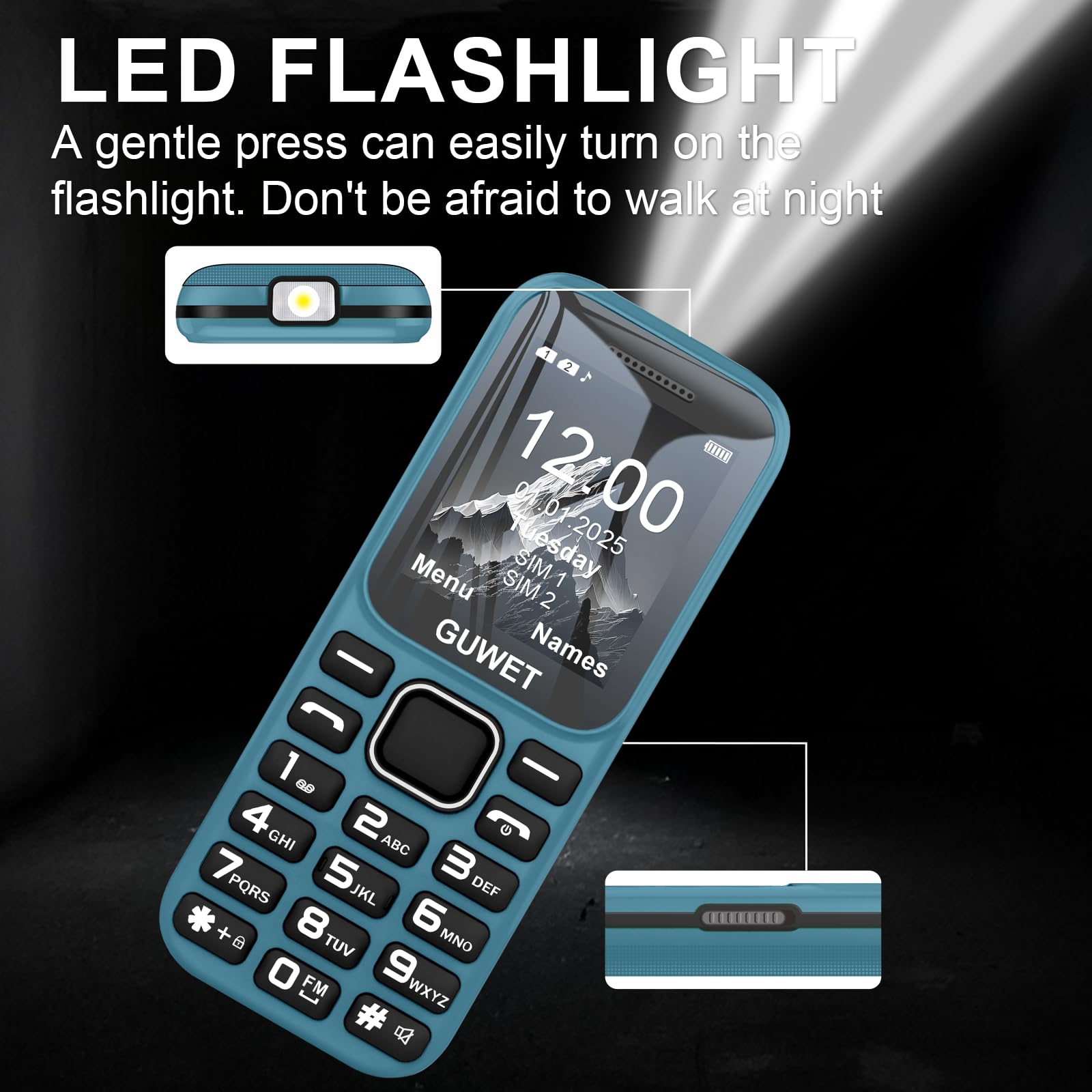 A2 2G Mobile Seniorenhandy ohne Vertrag, Großkapazitätsakku, Lange Standby-Zeit, Dual SIM mit Notruftaste, Rentner Handy große Tasten, Blau