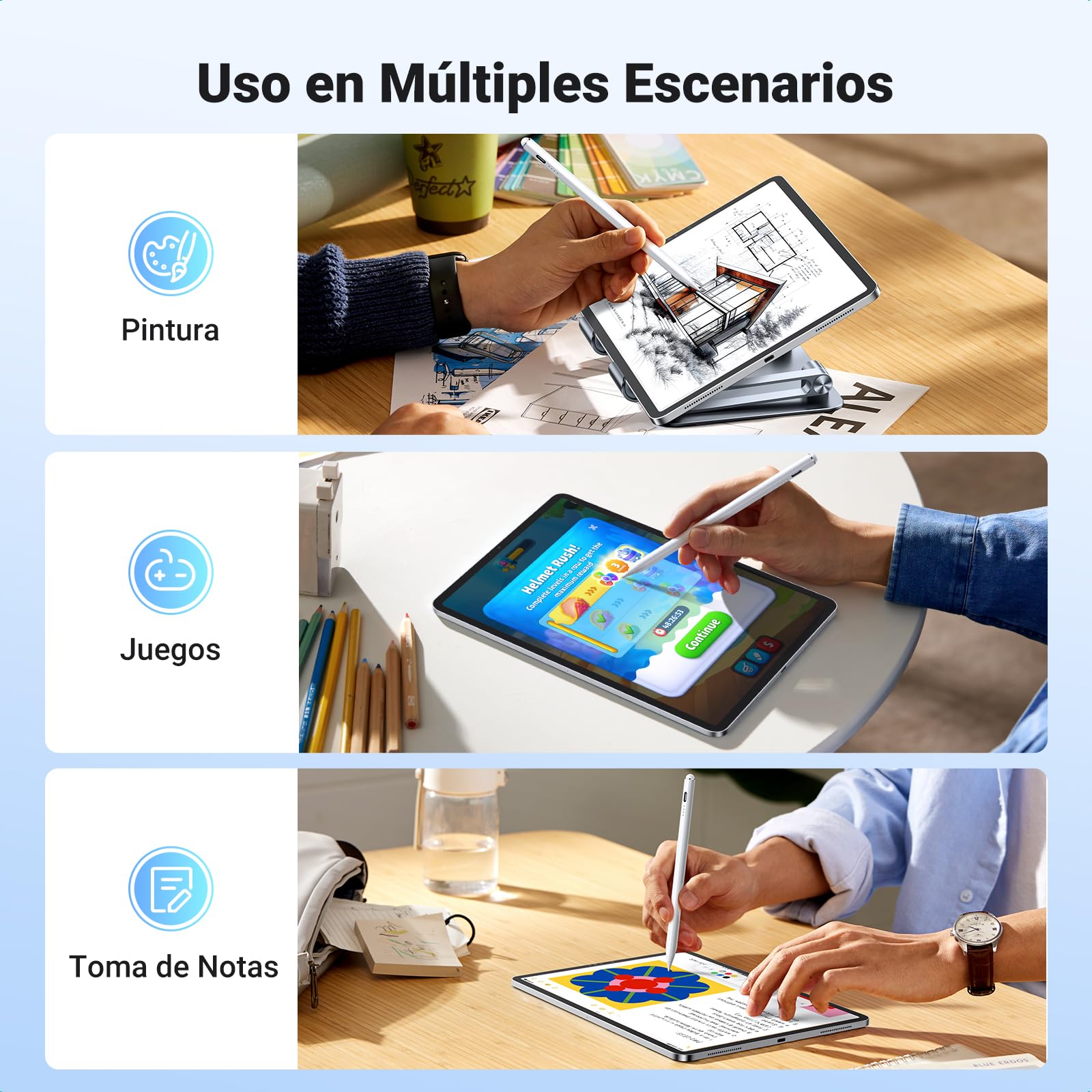 UGREEN Lápiz Magnético para iPad con 3 Puntas de Repuesto, Rechazo de Palma y Pencil Sensible a La Inclinación Compatible con Pro 12.9/11" 2018-2022/ Air 4/5/10/ Mini 6