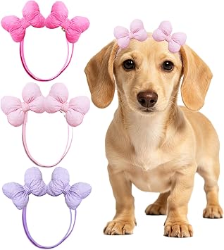 3PCS Puffy Double Bow Dog Headband for Small Short-Haired Puppies & Kitten