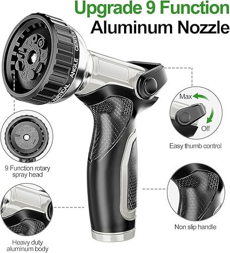 Miniatura 6 de SPECILITE Manguera de agua de jardín de acero inoxidable de 50 pies con mango giratorio, tubo ligero y flexible con boquilla resistente para patio,