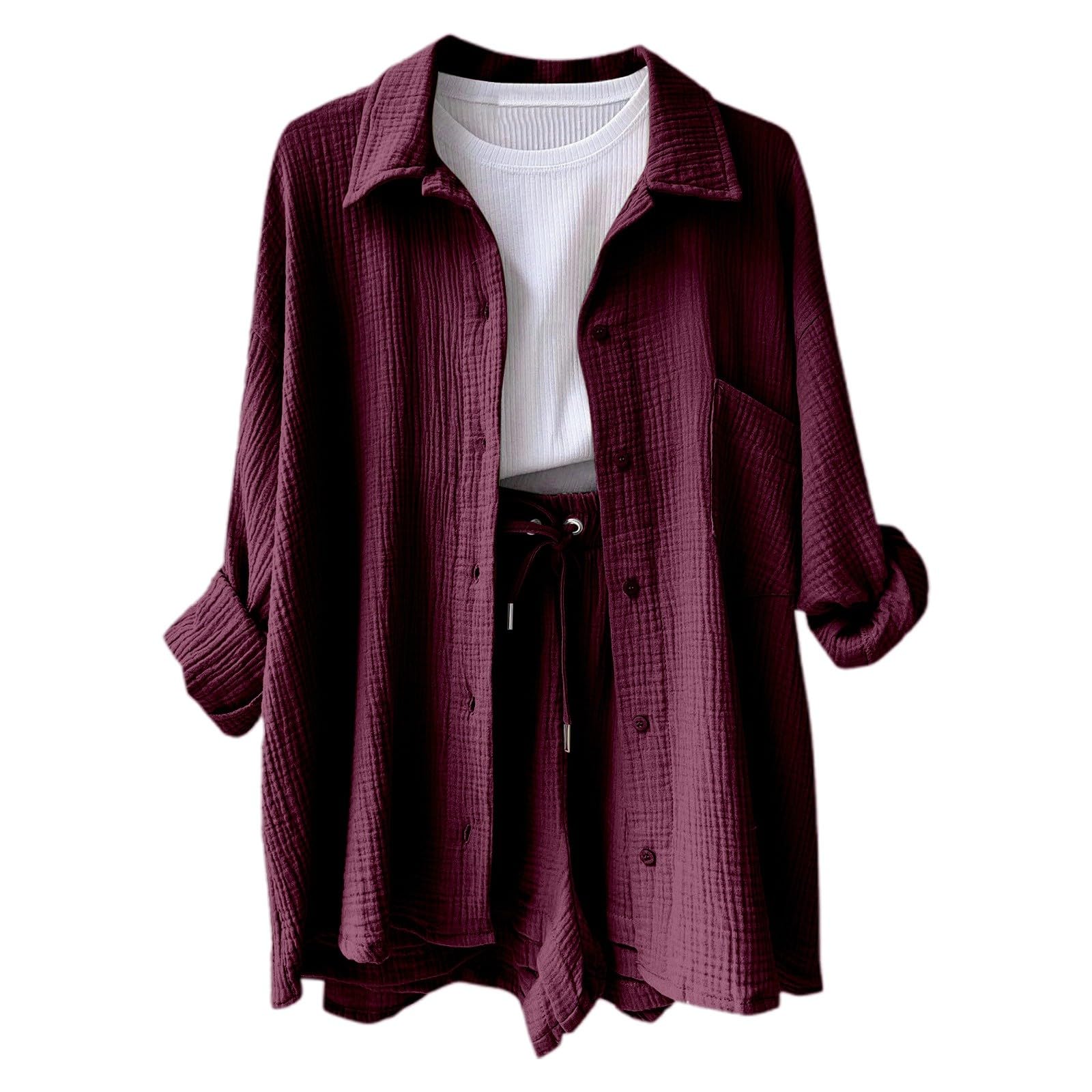 Camicia bianca da donna in lino con bottoni estivi 2026 tinta unita colletto manica lunga leggera garza camicette alla moda casual primavera lino abbigliamento in cotone oversize abiti in mussola da