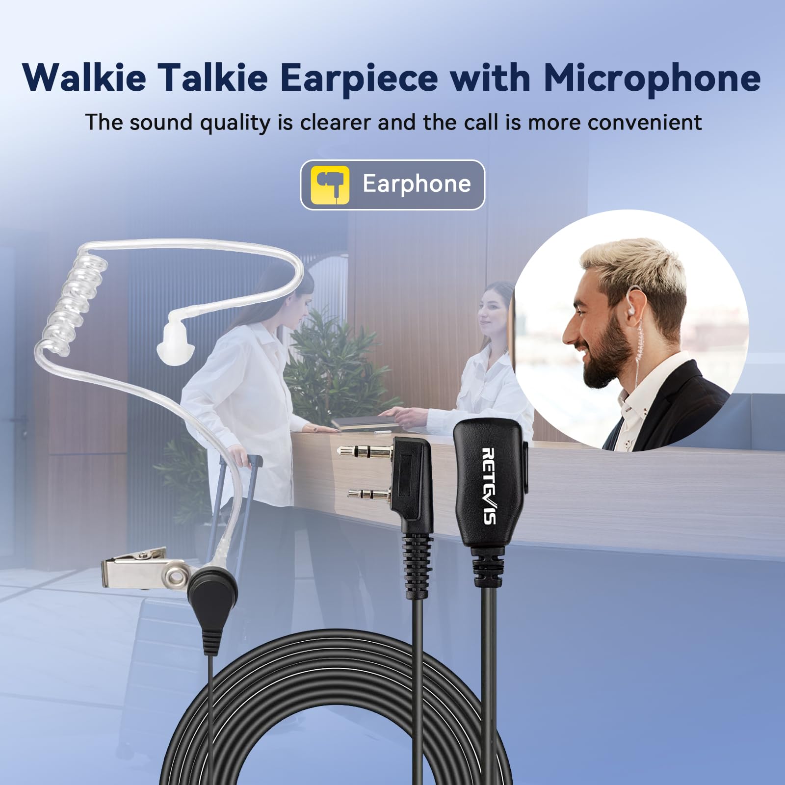 Retevis RT619 Walkie-Talkie Professionale, PMR446, VOX, 1300mAh Ricaricabile, Auricolari Inclusi - Per Ristorante, Vendita Al Dettaglio, Escursioni - Regalo (Nero, 2 Pezzi)