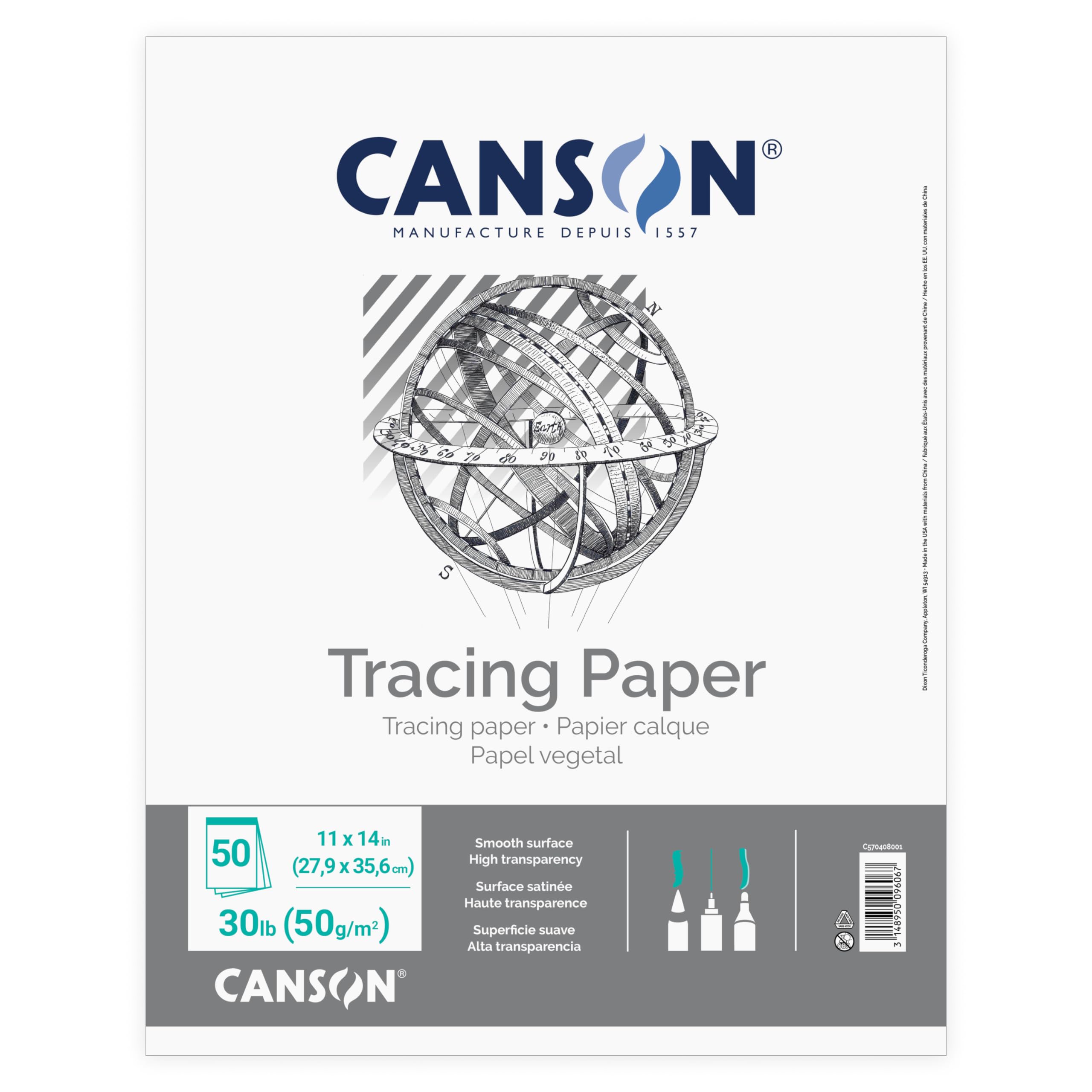Canson Artist Series Tracing Pad Tape Binding, 50 Sheet, Art Supplies for Students & Professionals 11x14 inch