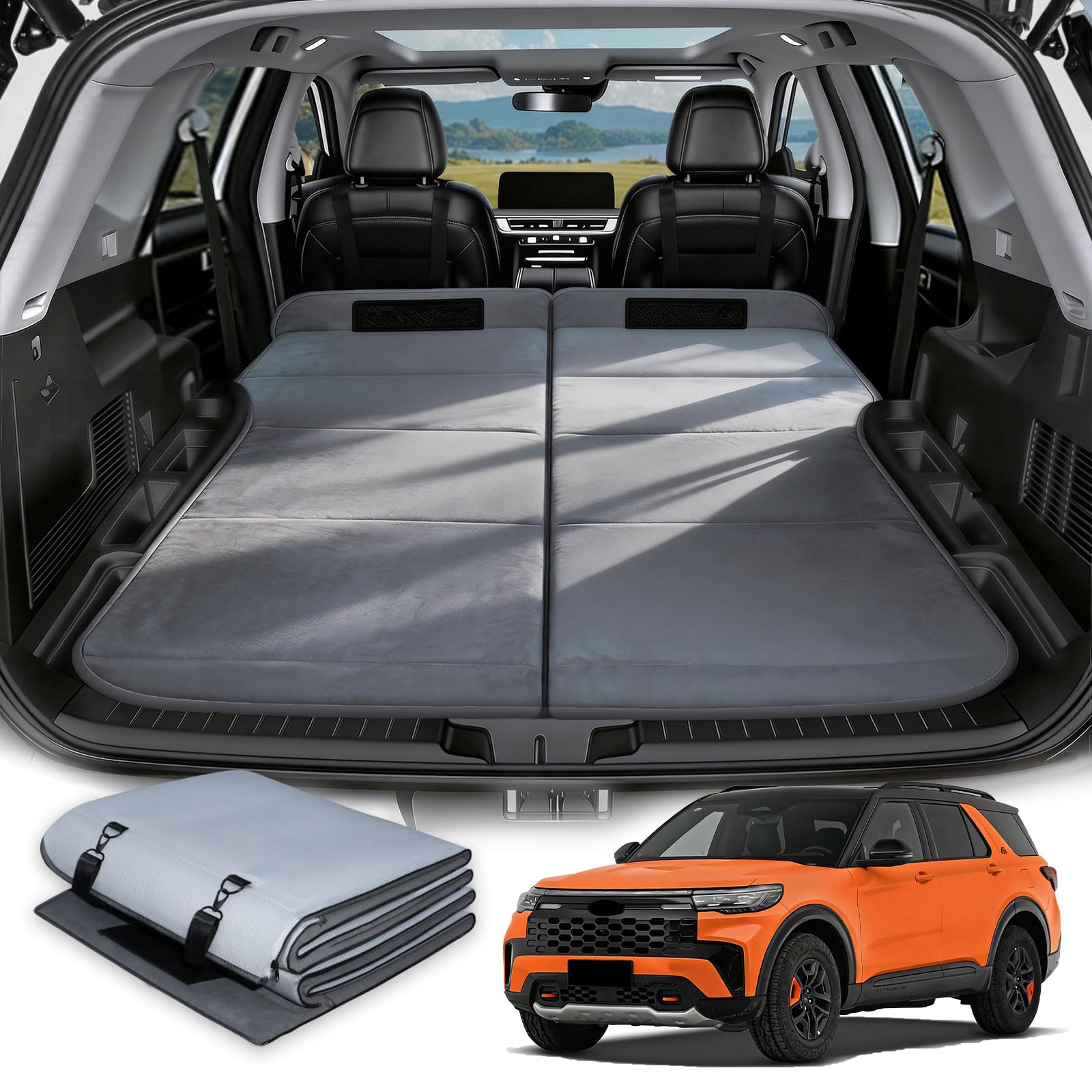 Car Bed for Ford Explorer, Foldable Non-Inflatable Memory Foam Camping Mattress, Thickened Portable SUV Trunk Sleeping Pad, Air Mattress Upgrade for Camping &amp; Travel Essentials, Outdoor Sleeping Bed