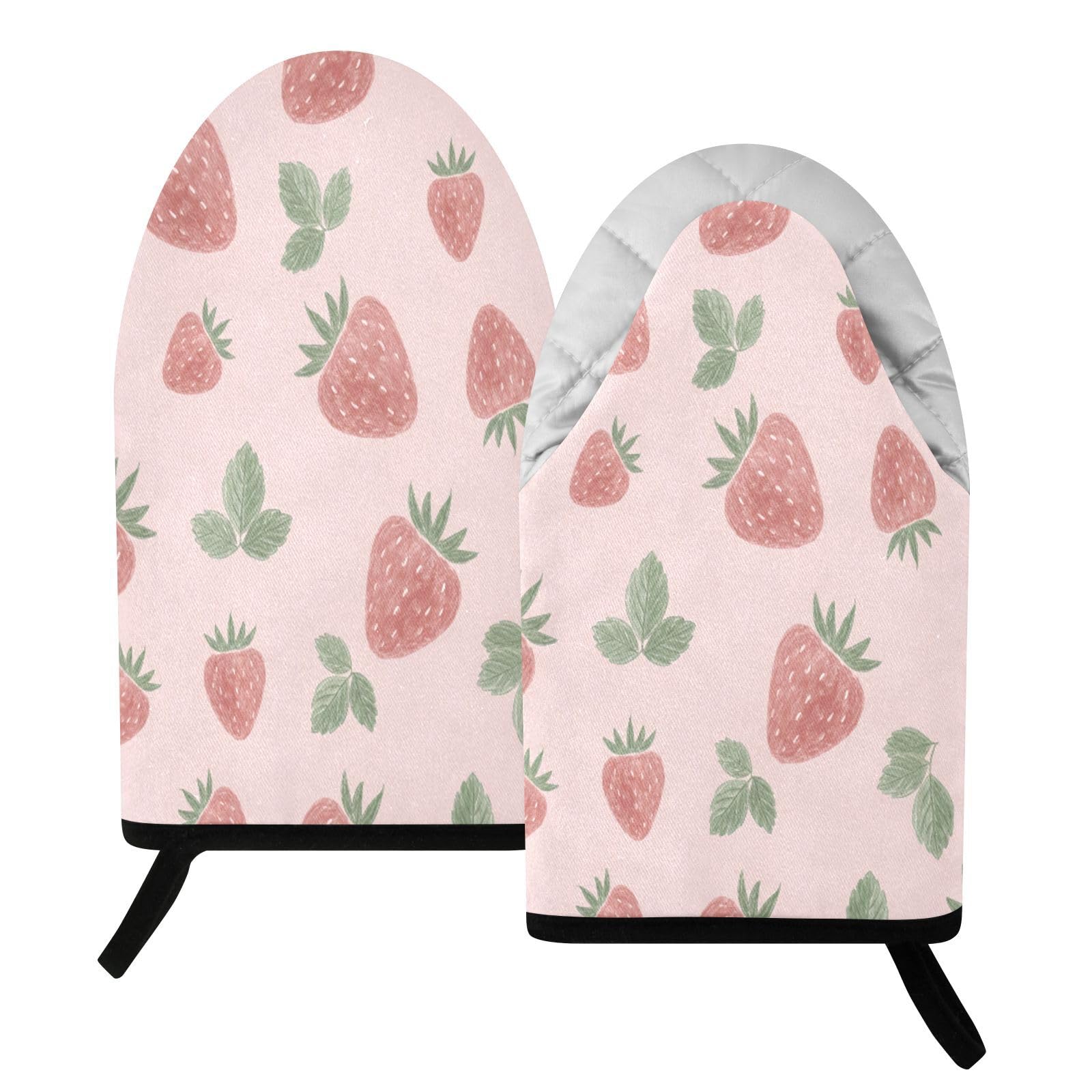 BURSTDDY Watercolor Strawberries Oven Mitt,Heat Resistant Kitchen Mitts for Cooking