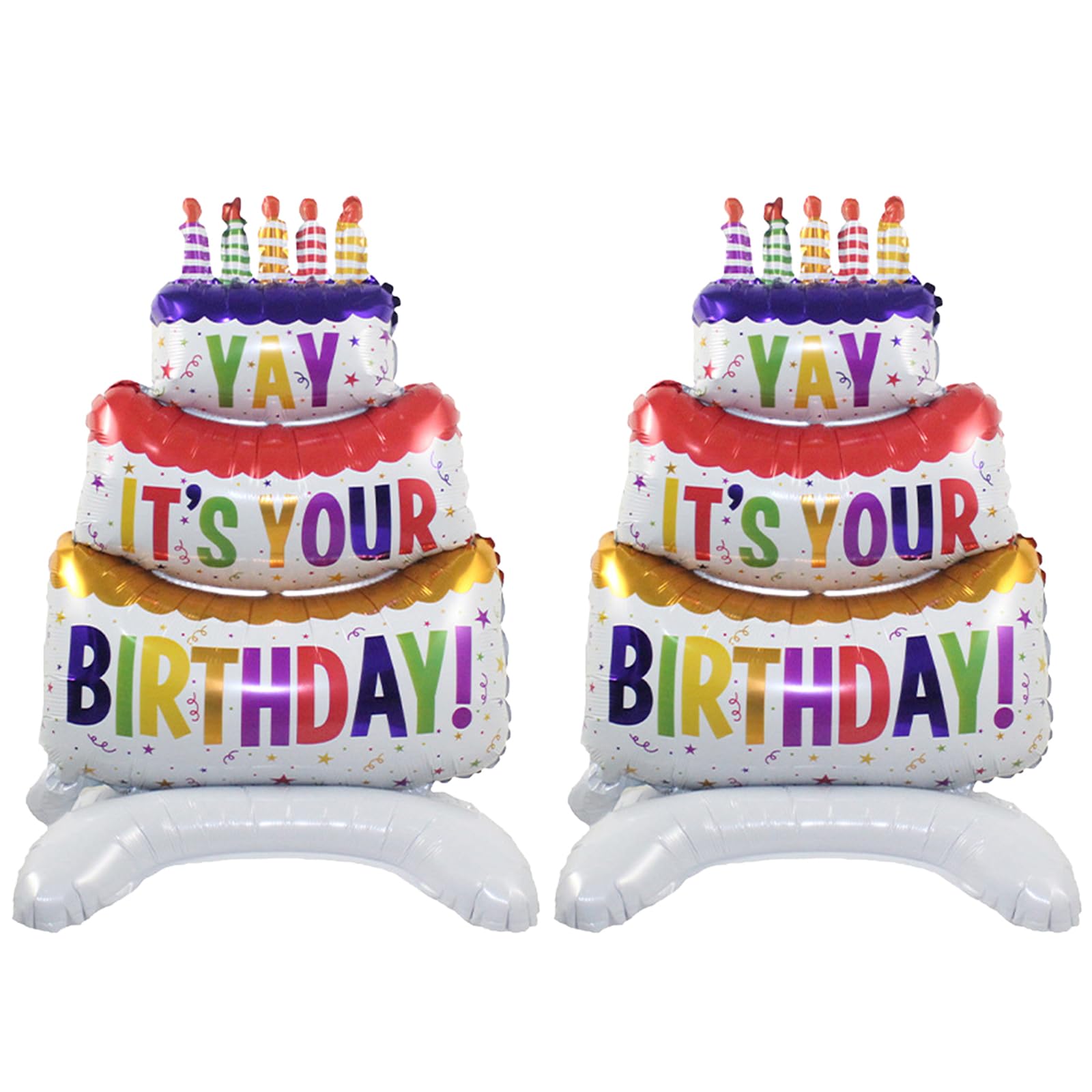 2pcs Happy Birthday Cake Foil Balloons, Self-Standing 35 Inch Three-Layer Mylar Birthday Balloons, Yay Balloon for Girls Boys Kids Baby Shower Party