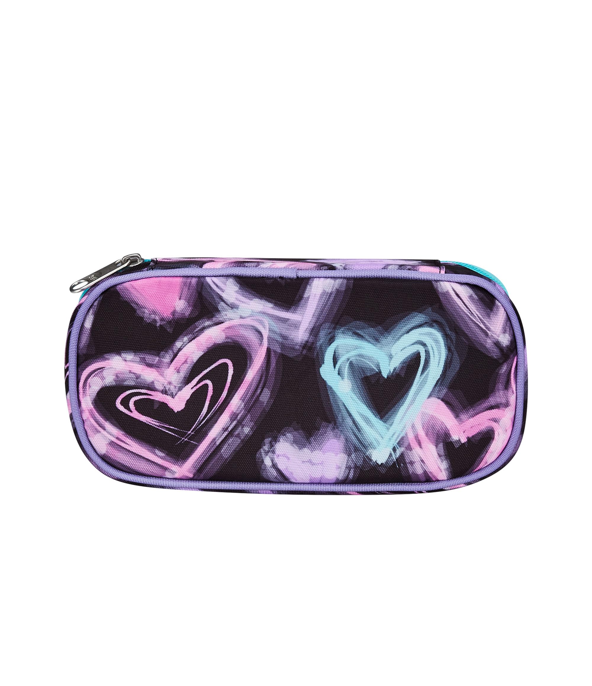 Seven Portapenne Scuola Round Plus, Nero. Rosa, Brilliant Heart, Bustina Ovale Con Tasca Interna ed Elastici Porta Penne, Accessori Zaino, Elementari, Medie, Superiori, Bambina Ragazza