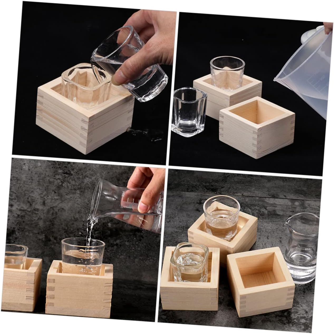 Unomor Traditional Japanese Wooden Sake Cup Set with Glass Cup and Box