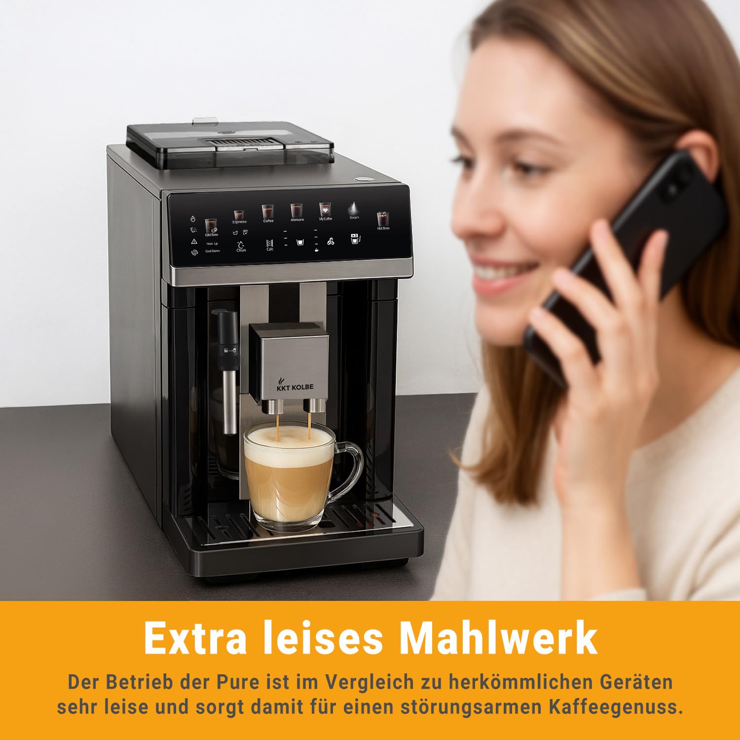 KKT KOLBE Kaffeevollautomat mit Milchschaumdüse, ColdBrew, 15 Bar, 7-stufiges Mahlwerk, Touchscreen, Schwarz Silber