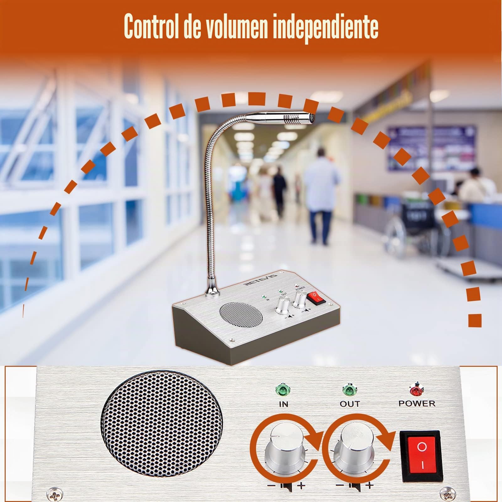Retevis RT9908 Intercomunicador Ventanilla Sistema de Intercomunicación Ventana Dual Walkie Talkie Micrófono de Base 3W Micrófono Remoto para Mantener una Distancia Social Segura(Plata) | para Bancos, Hospitales, Tiendas, Oficinas, 3W Potencia, Micrófono