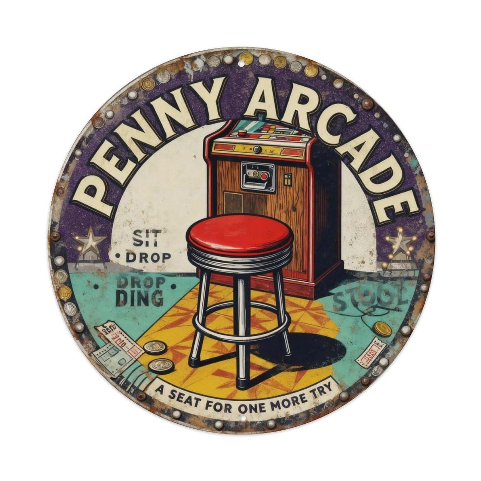 Penny Arcade Stool Sign Metal Tin Sign Plaque