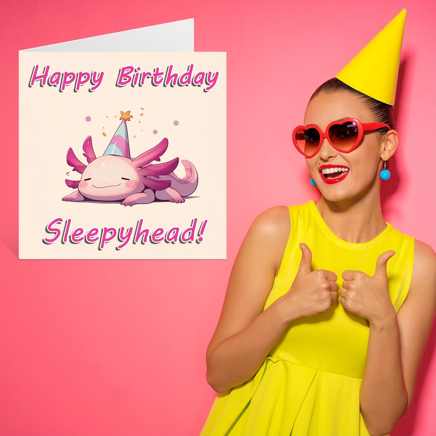 Axolotl Birthday Cards - Sleepy Animals - Happy Birthday Card for Son Daughter Brother Sister Grandson Granddaughter Niece Nephew Cousin, 145mm x 145mm Bday Greeting Cards