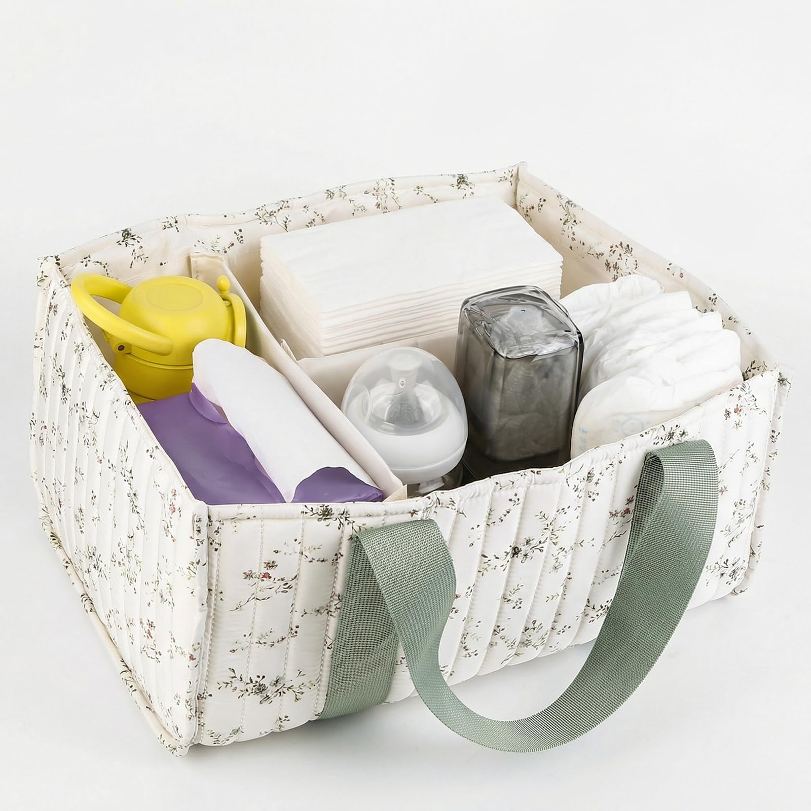 Floral organizer na pieluchy z uchwytem, stylowy kosz do przechowywania do pokoju dziecięcego z wyjmowaną ścianką działową