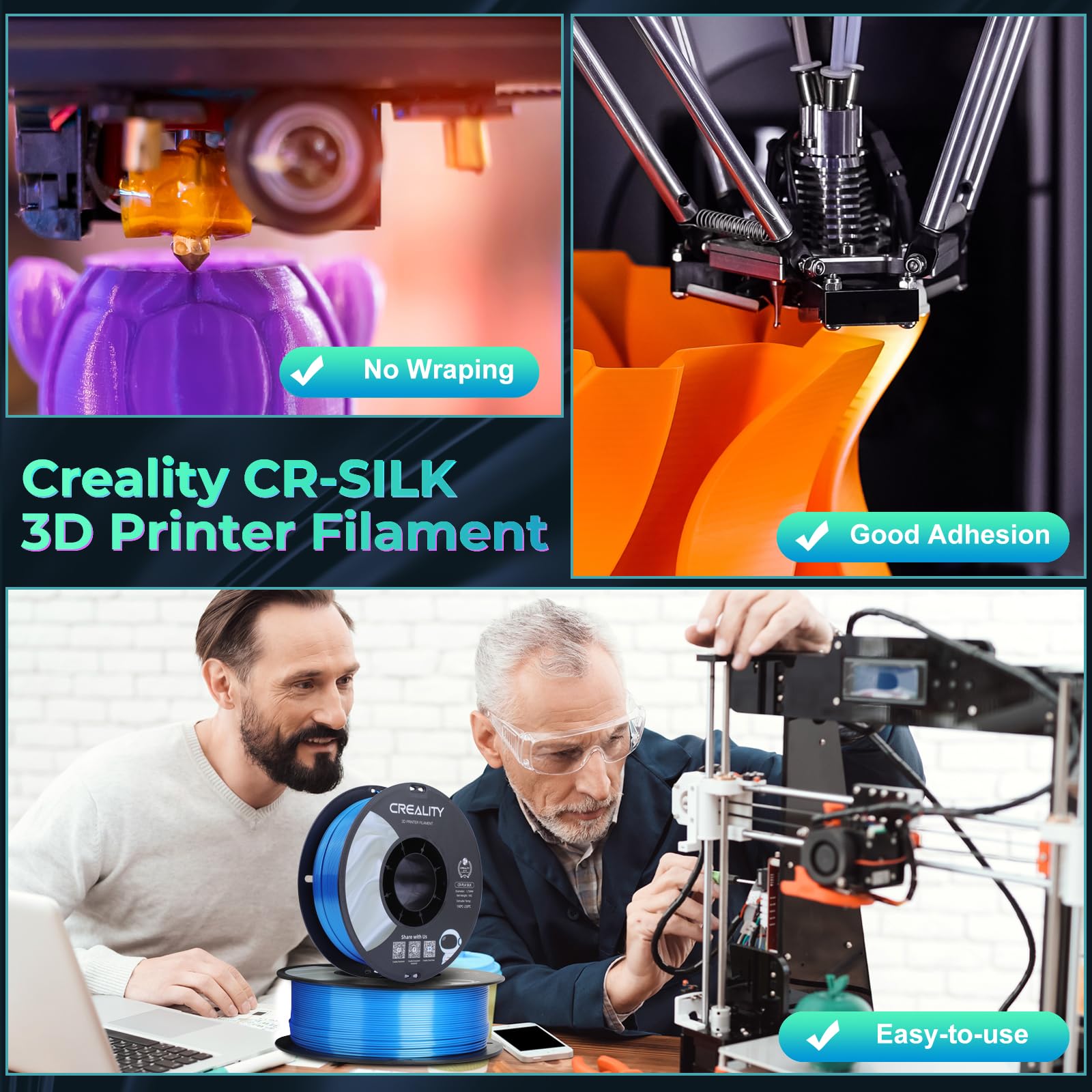 Creality PLA Filamento a Stampante 3D Printer Silk Shiny PLA Filament 1.75mm +/-0.02mm, 3D Printing Filament 1KG/2.2lb (CR-Silk-Blu)