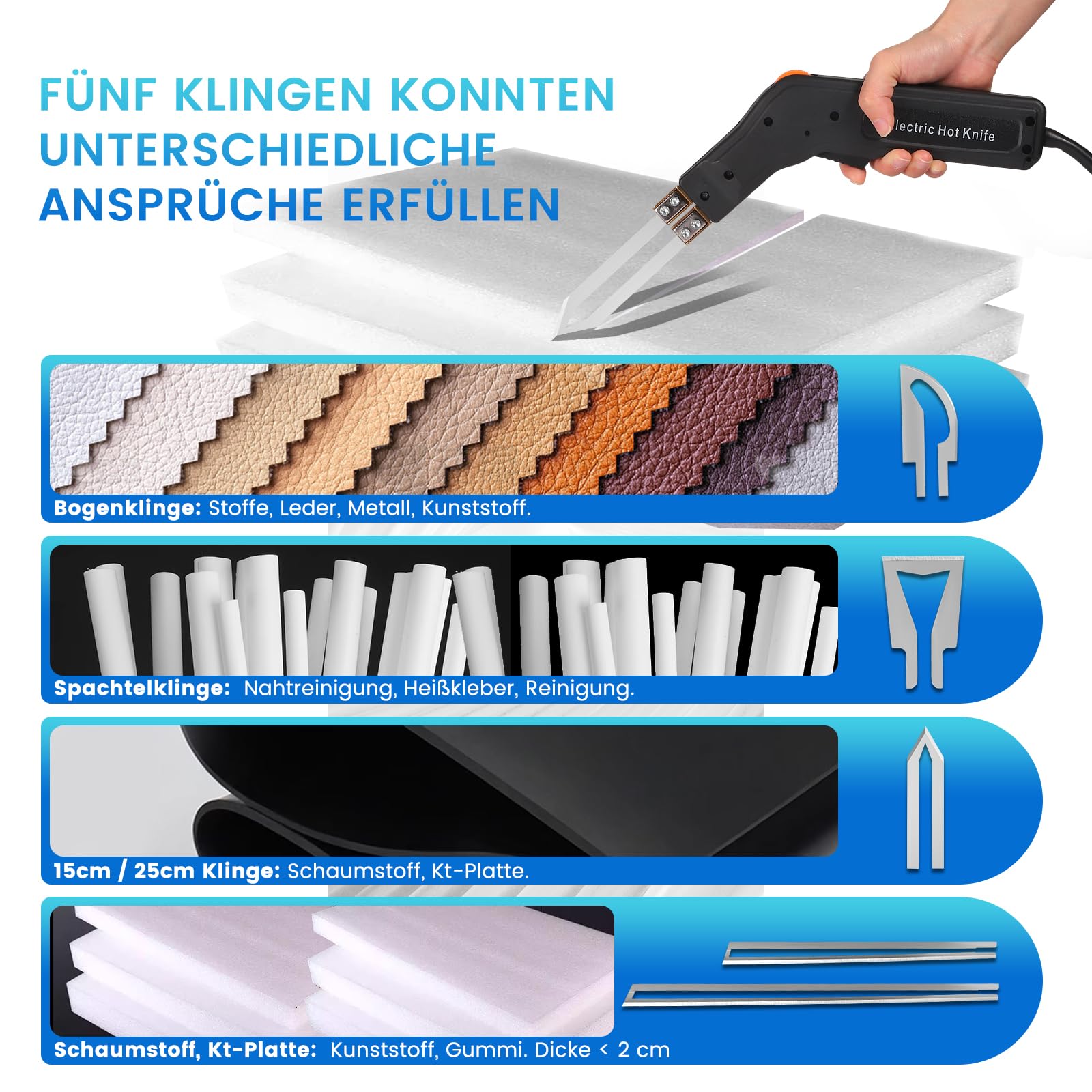 Styroporschneider mit 5 Nichrom,300W Styropor Schneider Heißschneider Elektrisch,Styroporschneider Heißschneider für Schwamm Wandtuch Stoff Seil Gurtschaum Plastik (Schwarz)