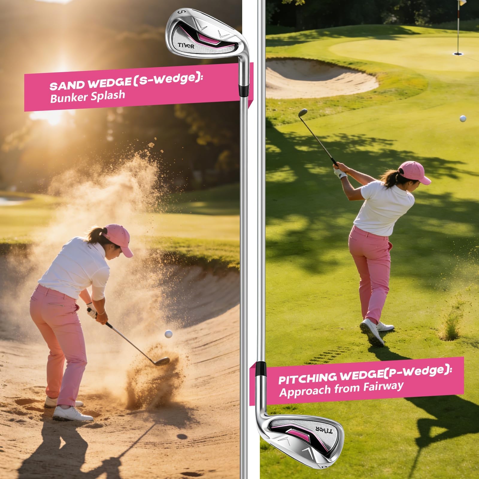 Golf Clubs Set Complete 14-Piece with Driver Fairway Hybrid Irons Putter Stand Bag & 3 Headcovers for Women Men Right Left Handed - Beginner Golf Sets Pink Black - 5