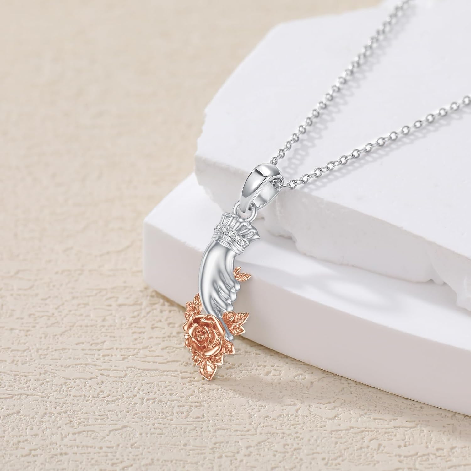 Diamond Rose Flower Necklace Sterling Silver Holding Rose for Women Gift for Mother's Day Anniversary Birthday Christmas - Image 4