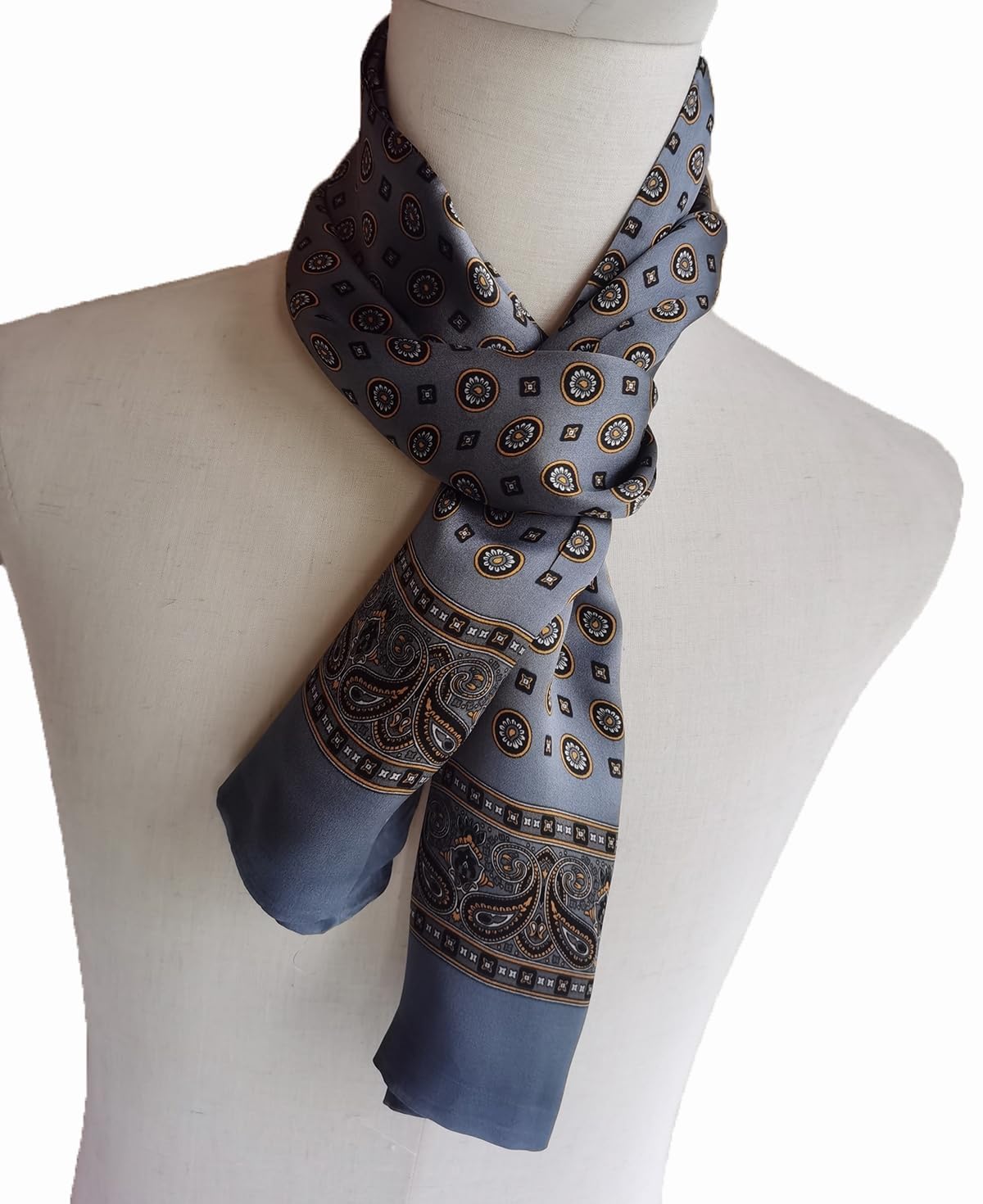 Foulard pour homme 100 % soie - Motif vintage - Écharpe en soie pour homme