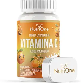 Vitamina C Infantil Kids Ácido Ascórbico 25mg Sabor Laranja 60 Comprimidos Suplemento Alimentar para Crianças - Nutrione