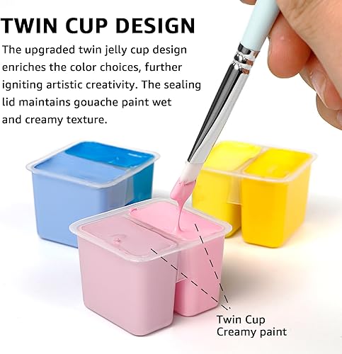 Miniatura 4 de HIMI - Juego de pintura gouache, taza individual, 48 colores x 0.4 fl oz0.4 onzas con 3 pinceles y una paleta, no tóxica, pintura de gelatina guache