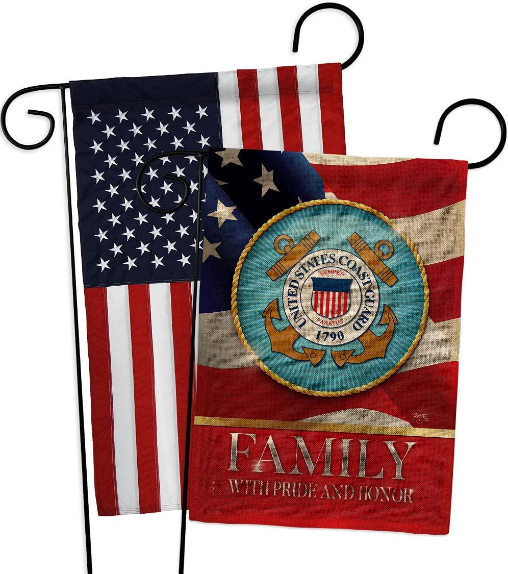 US Coast Guard Family Honor Burlap Burlap Garden Flags Pack Armed Forces USCG Semper Paratus United State American Military Veteran Retire Official Support Our Troops Gift Yard House 13 X 18.5