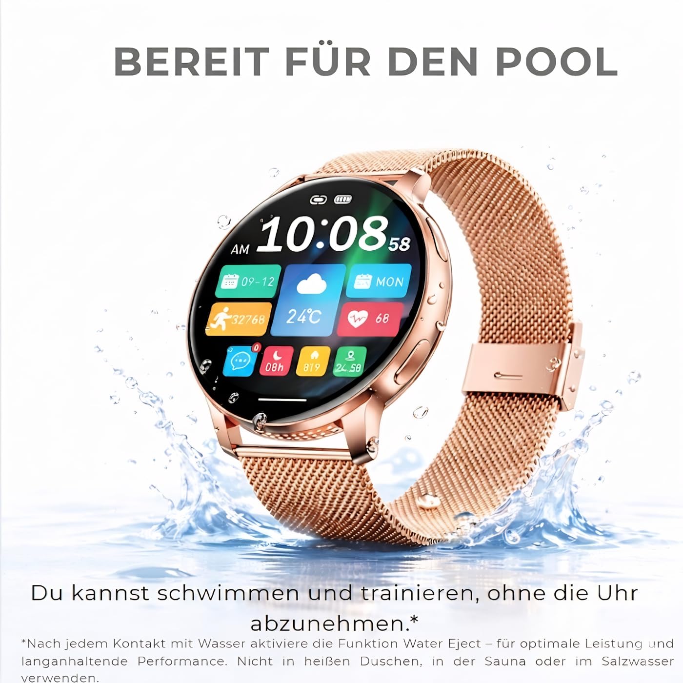 Smartwatch damski S53, złoty, wyświetlacz 1,39", rozdzielczość panelu 360 x 360, Smart Watch, kompatybilny z systemem Android od 5.0 i iOS od 10.0, Fitness Tracker, funkcje zdrowotne, złoty +